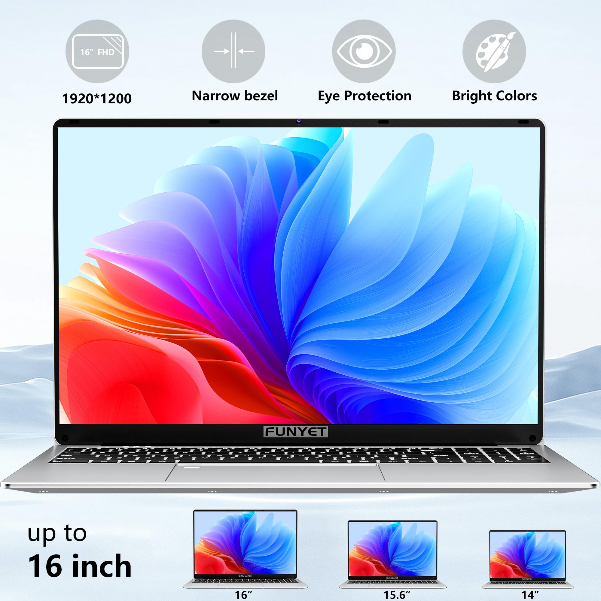 Funyet 16 Inch Laptop Computer, Gaming Laptop, 16Gb Ram 512Gb Ssd, Intel 12Th Gen N95 Processor(Up To 3.4Ghz), Fhd 1920 * 1200,