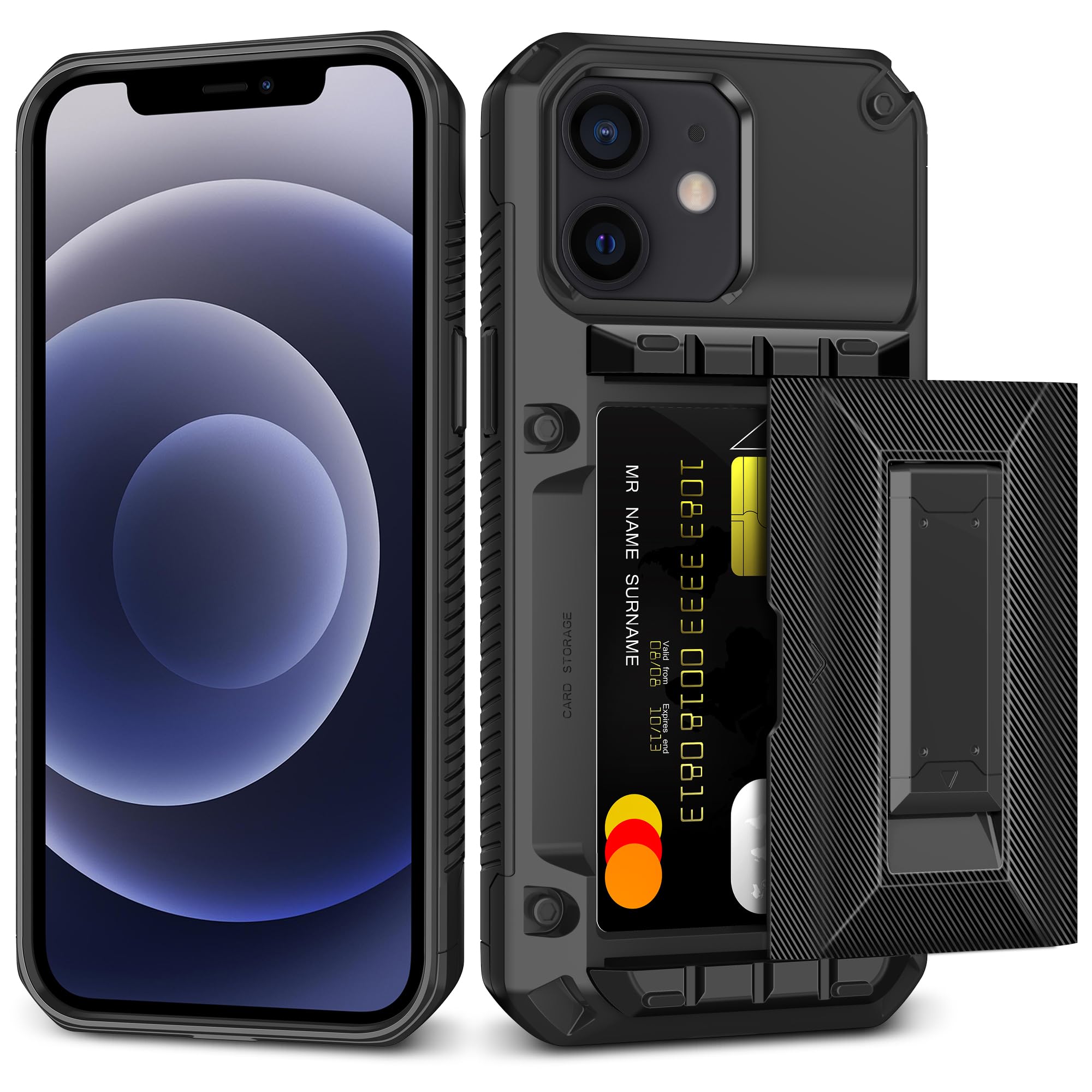 SAMONPOW for iPhone 12/12 Pro Case Wallet with Card Holder [4 Cards] & Stand & Military-Grade Protection Heavy Duty Shockproof H