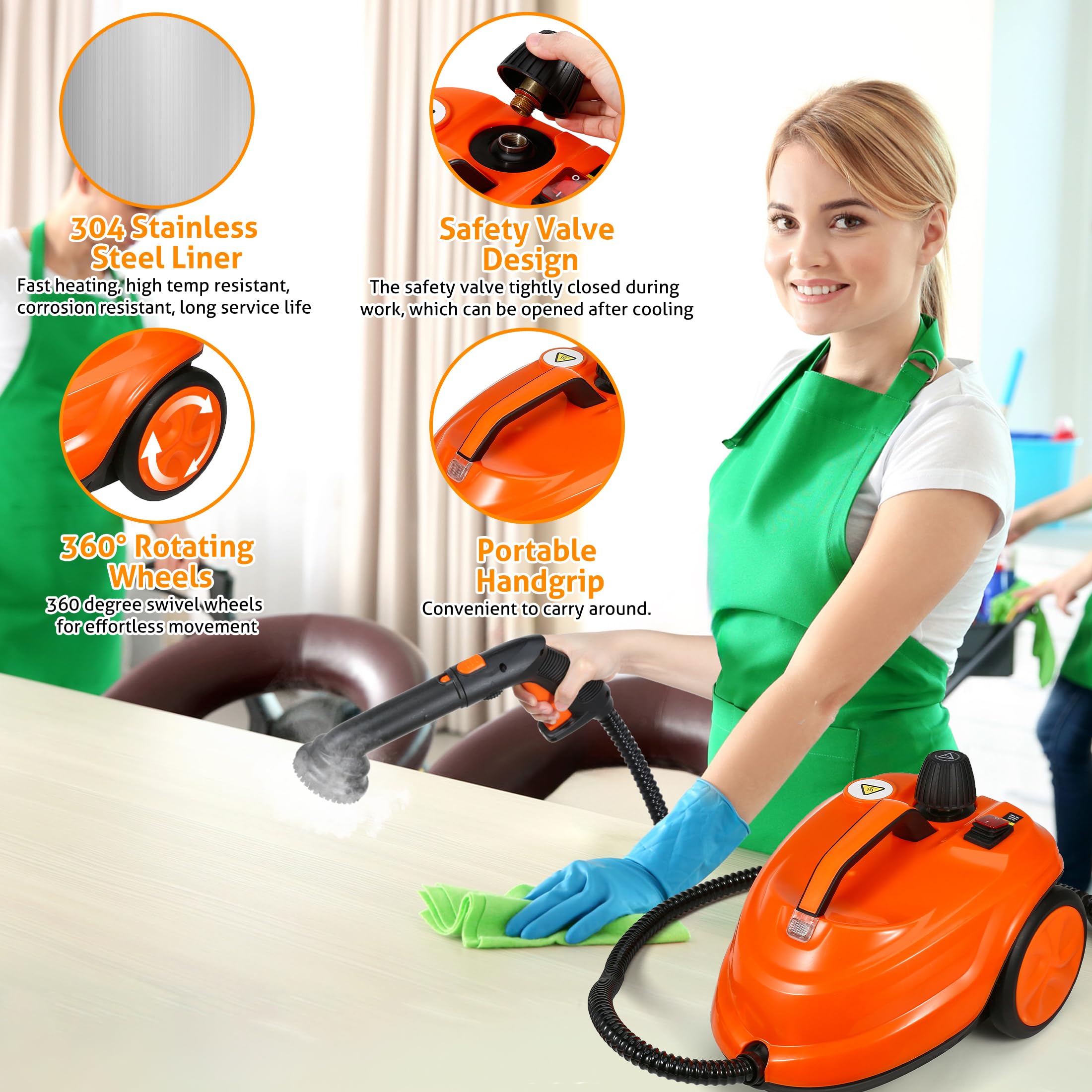 Wichemi Steamer For Cleaning, 1800W High Temperature Handheld Steam Cleaner For Car With 2100Ml Water Tank, Electric Steam Clean