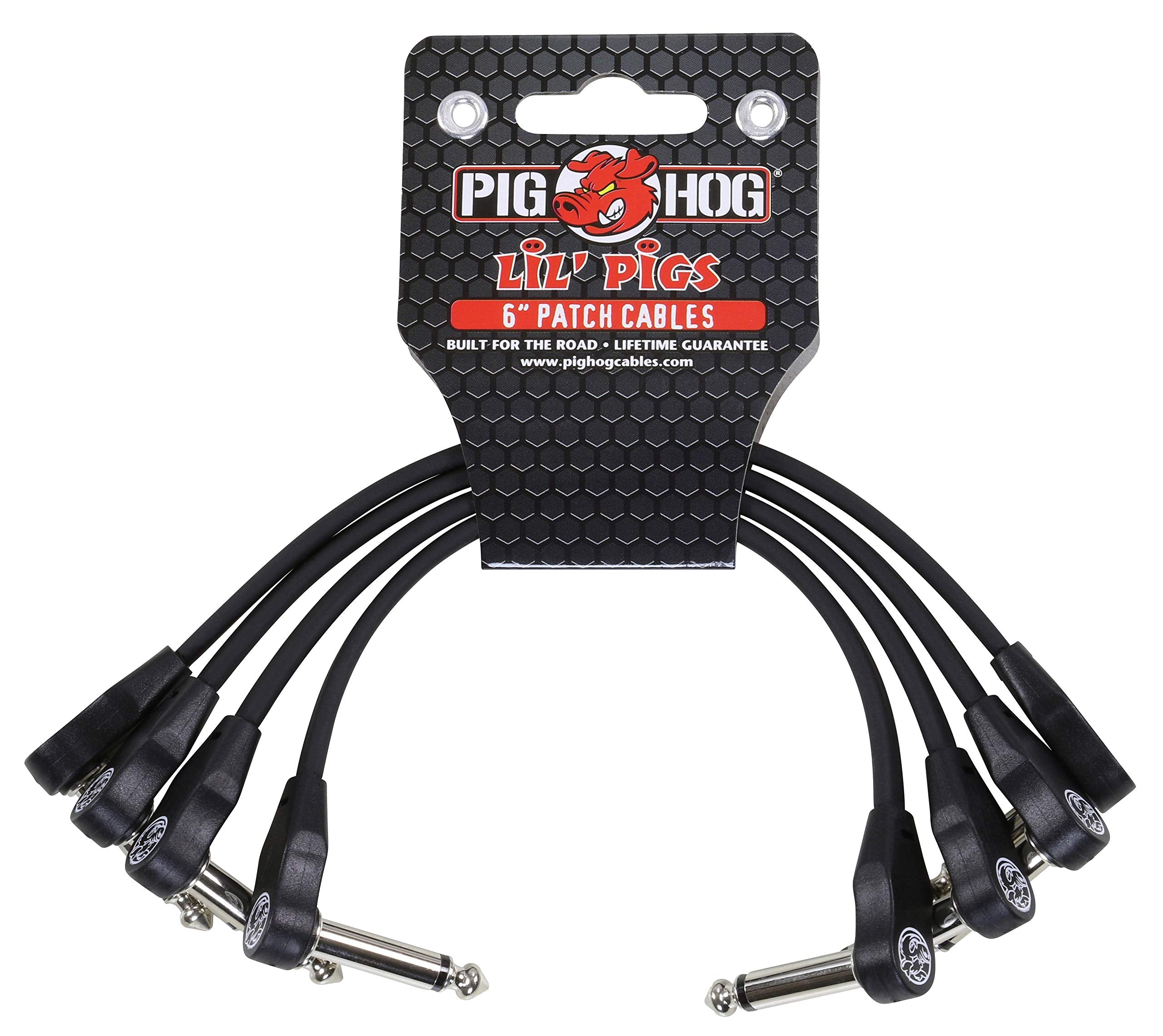 Pig Hog PHLSK6BK Lil Pigs Low Profile Right-Angle 1/4 Black Instrument Patch Cables, 6 (4 Pack)