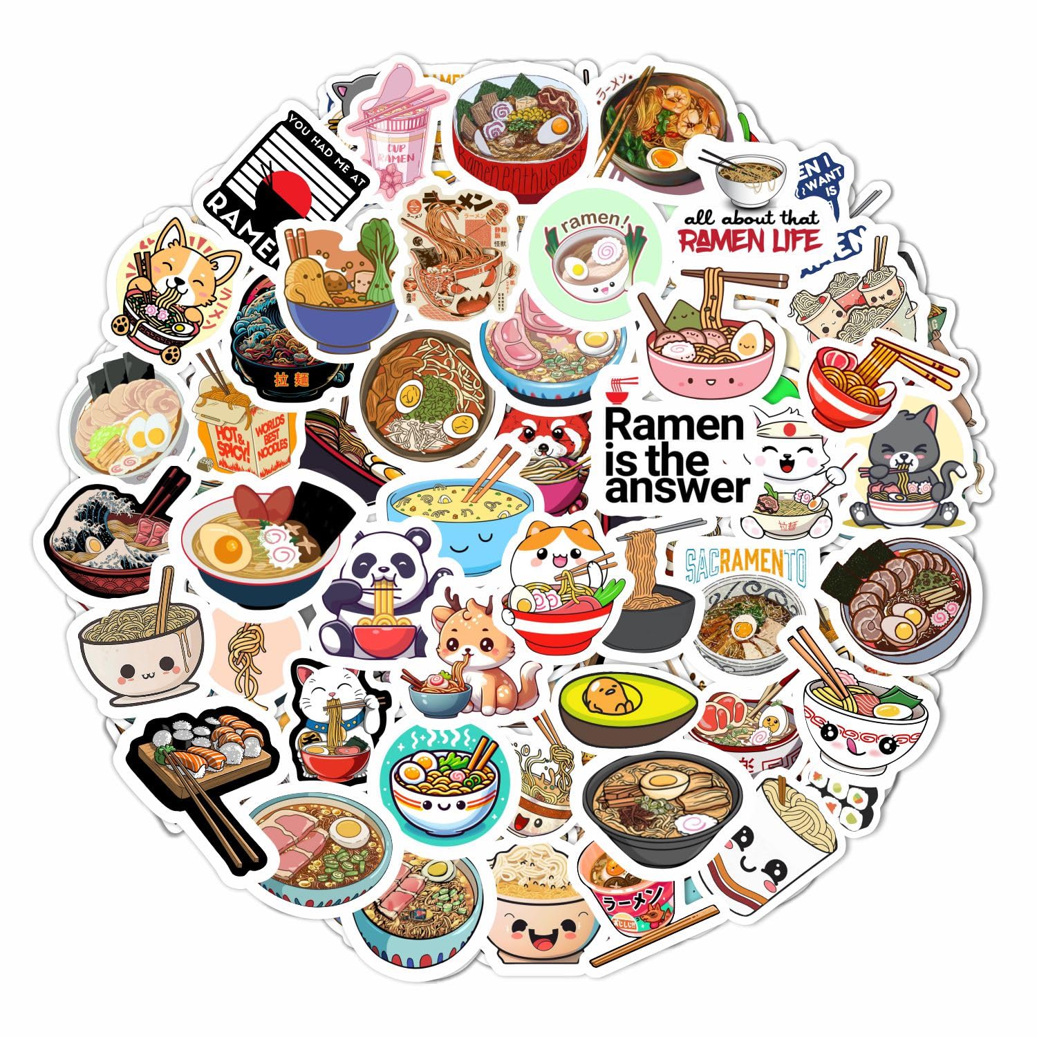 Ramen Stickers For Water Bottle And Laptop   Foodie Party Favors & Decorations, Waterproof Vinyl Noodle Decals, Cute Ramen Stick