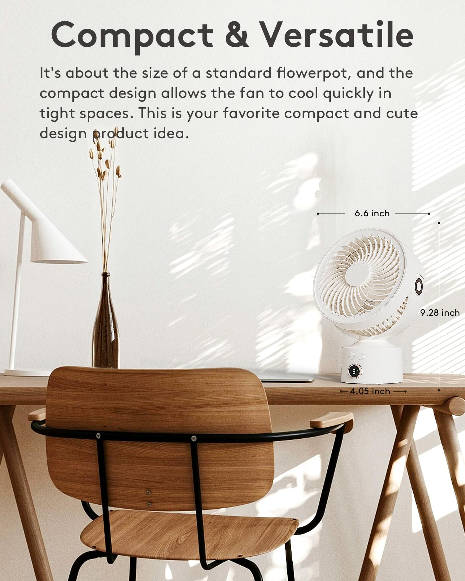 Caronsort Desk Fan, Small Oscillating Fan, Table Air Circulator Fans For Bedroom, Rechargeable Battery Operated Fan With 3 Speed