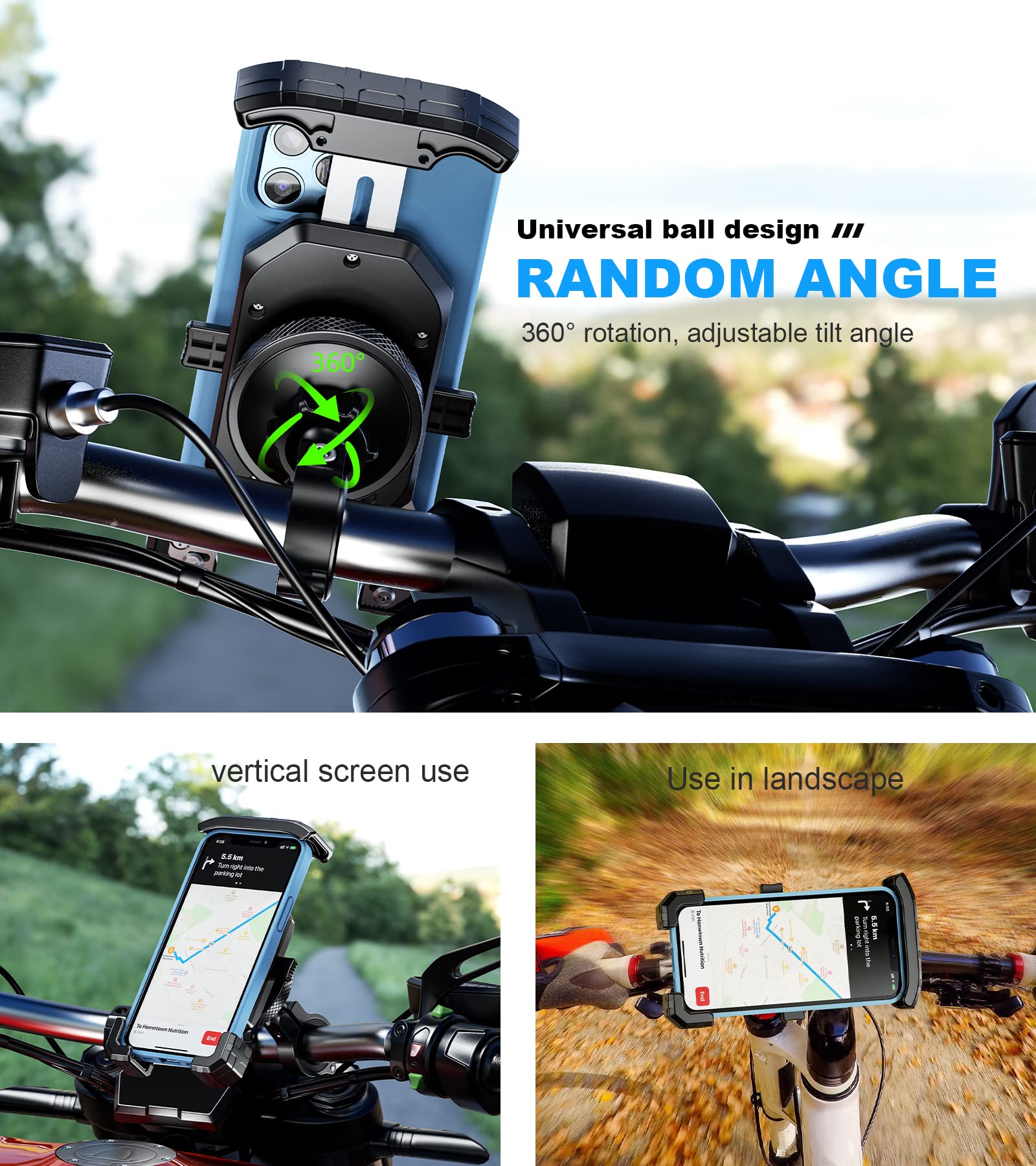 Kewig Motorcycle Phone Mount With Vibration Dampener, Antishake Bike Phone Mount, One Push Automatically Lock & Quick Release Mo