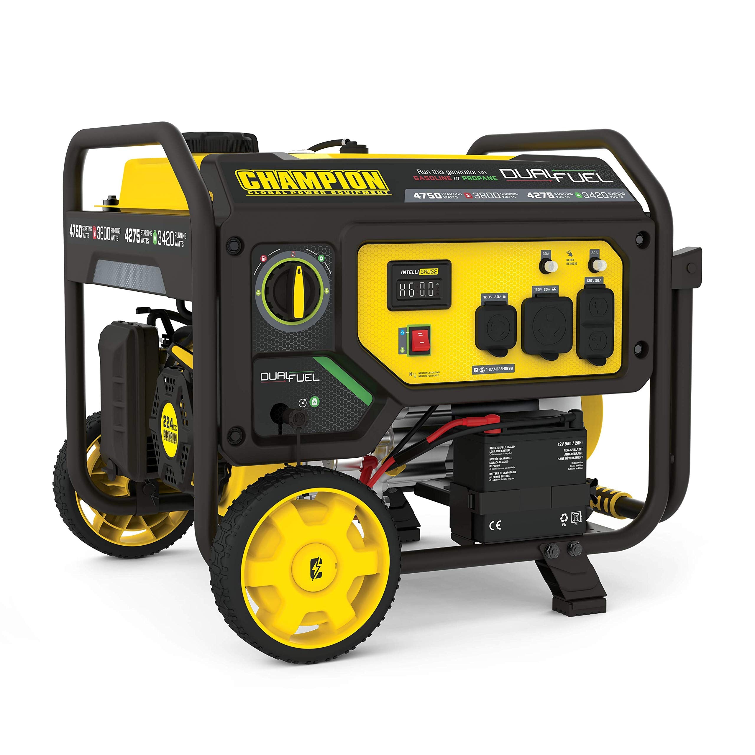 Champion Power Equipment 4750 Watt Dual Fuel Portable Generator With Electric Start, Wheel Kit