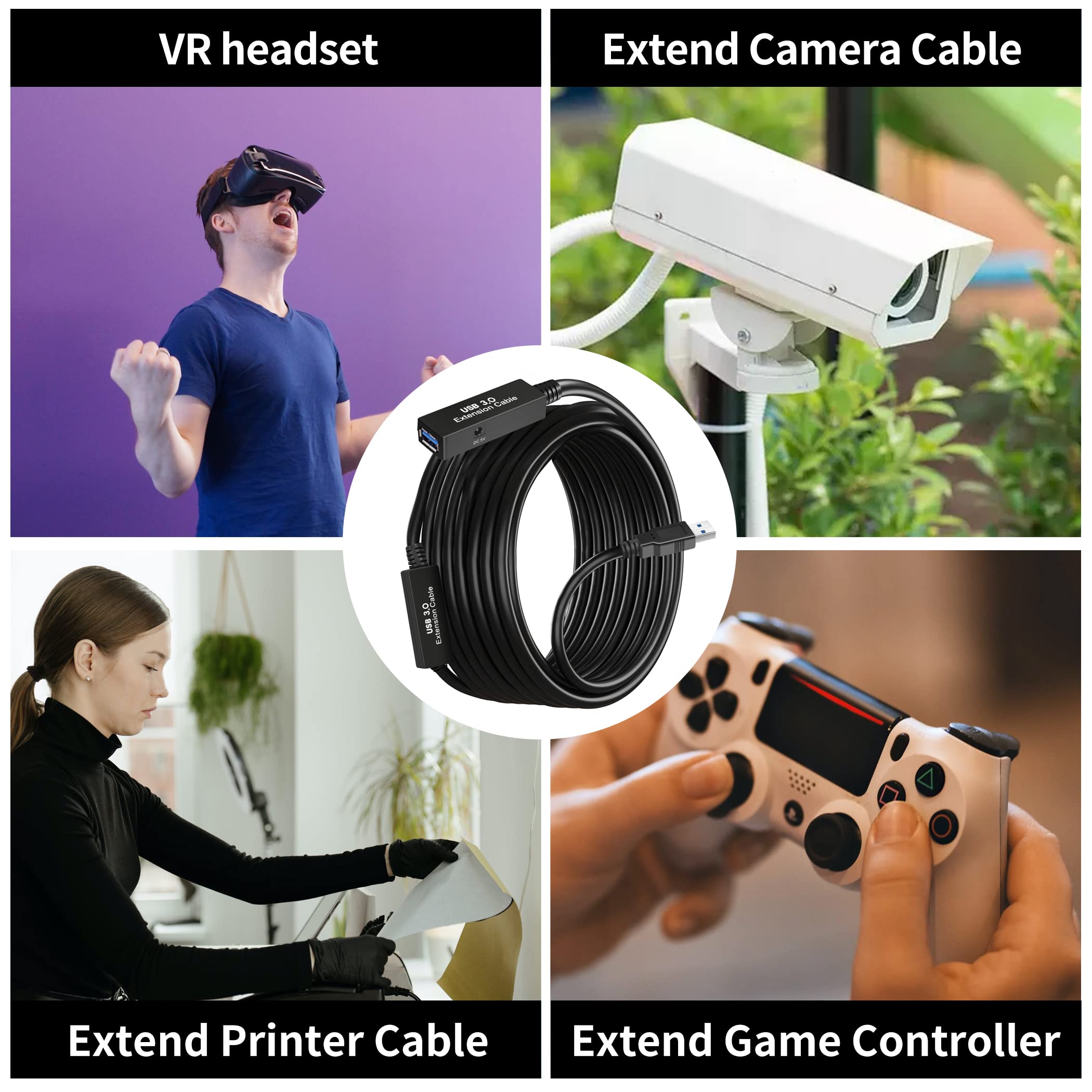 75Ft Usb 3.0 Active Extension Cable, Usb 3.0 Extension Cord A Male To A Female, With High Speed Data Signal Amplifier, Compatible With Quest 3.Vr,Rift.360 Kinect. Xbox,Webcam.Ps4 Hd Camera Or More