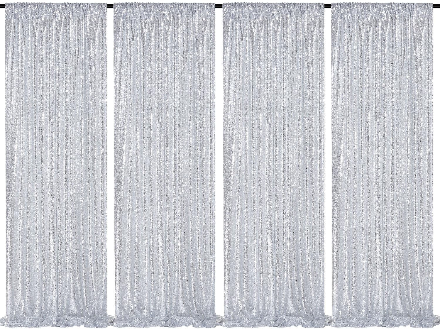 2Ftx8Ft Silver Glitter Sequin Curtain For Party Photography Backgrounds Wedding Backdrops Set Of 4 Panels