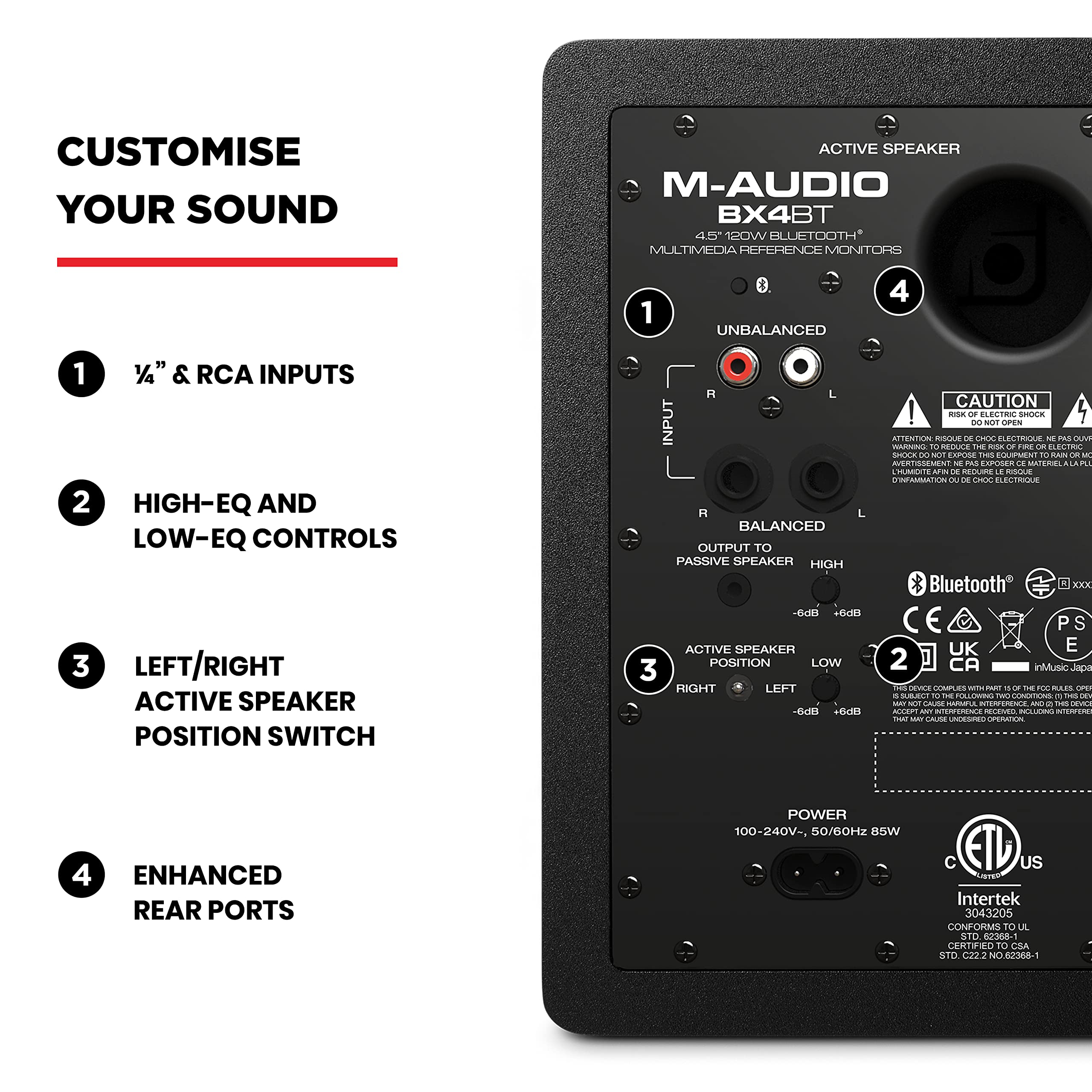 M Audio Bx4Bt 4.5'' Studio Monitors & Pc Speakers With Bluetooth For Recording And Multimedia With Music Production Software, 12