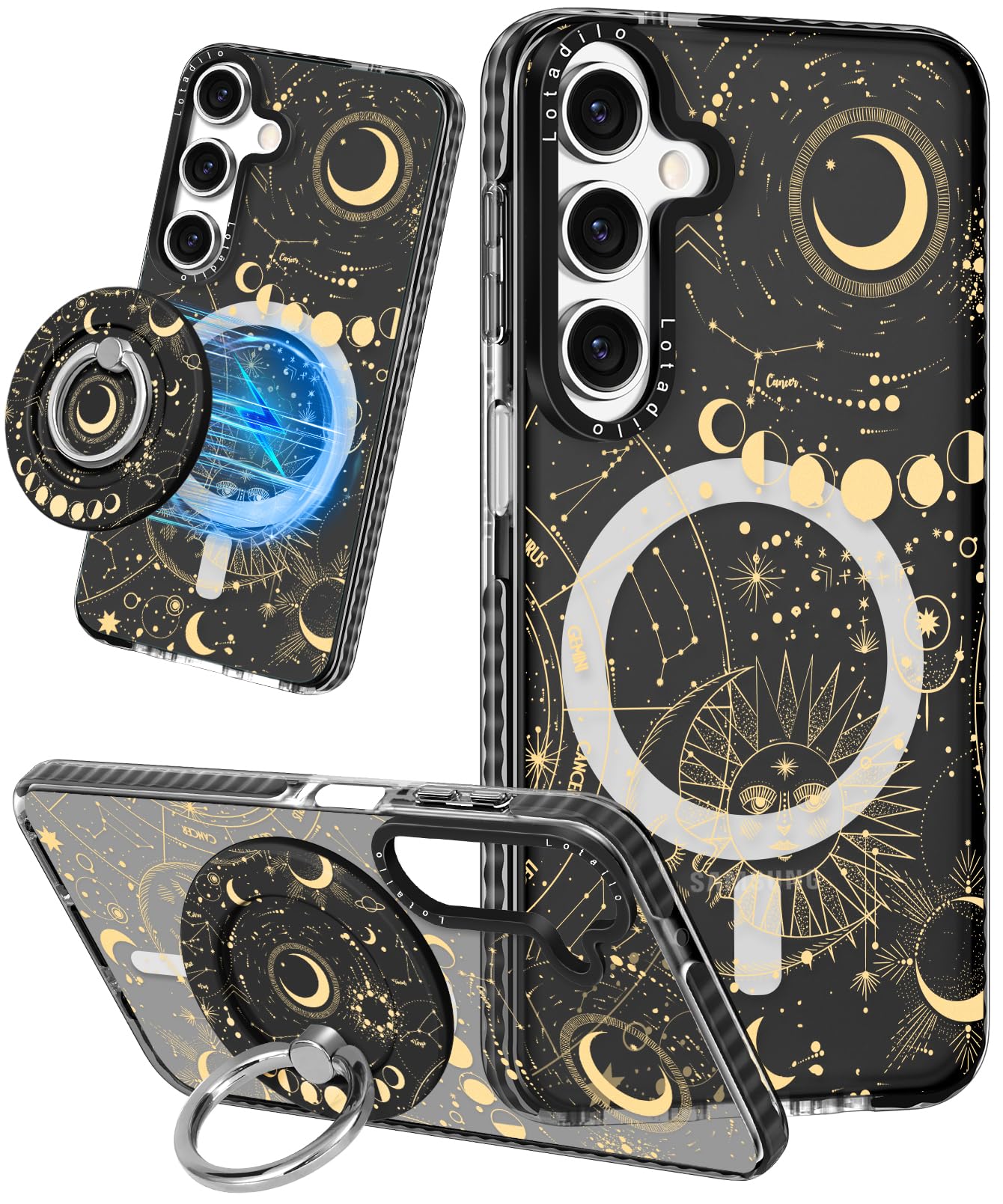 Lotadilo Cute Case for Samsung Galaxy S24 FE for Women Girls - Funny Sun Moon Design Compatible with Magsafe Magnetic Ring Holde