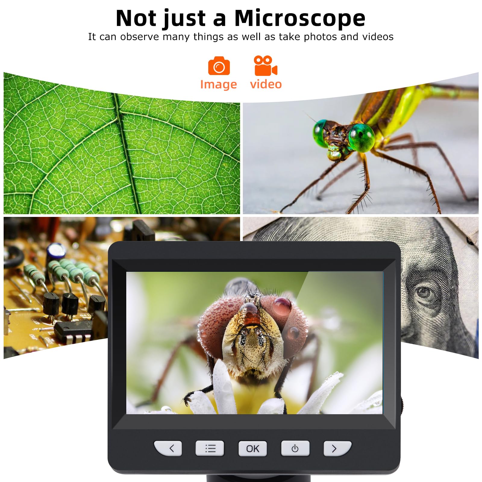 Koolertron 4.3 Inch Ips Digital Microscope,1080P 50 1000X Magnification Handheld Digital Microscope With 32G Tf Card,8 Led Light