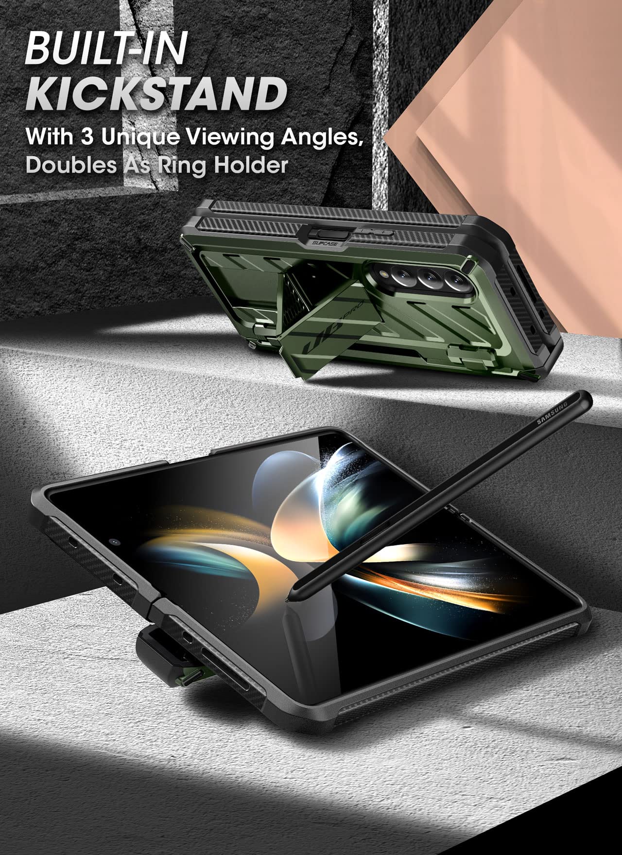 Supcase For Galaxy Z Fold 4 Case With S Pen Holder (Unicorn Beetle Pro), [Built-In Screen Protector & Stand] [Military-Grade Pro