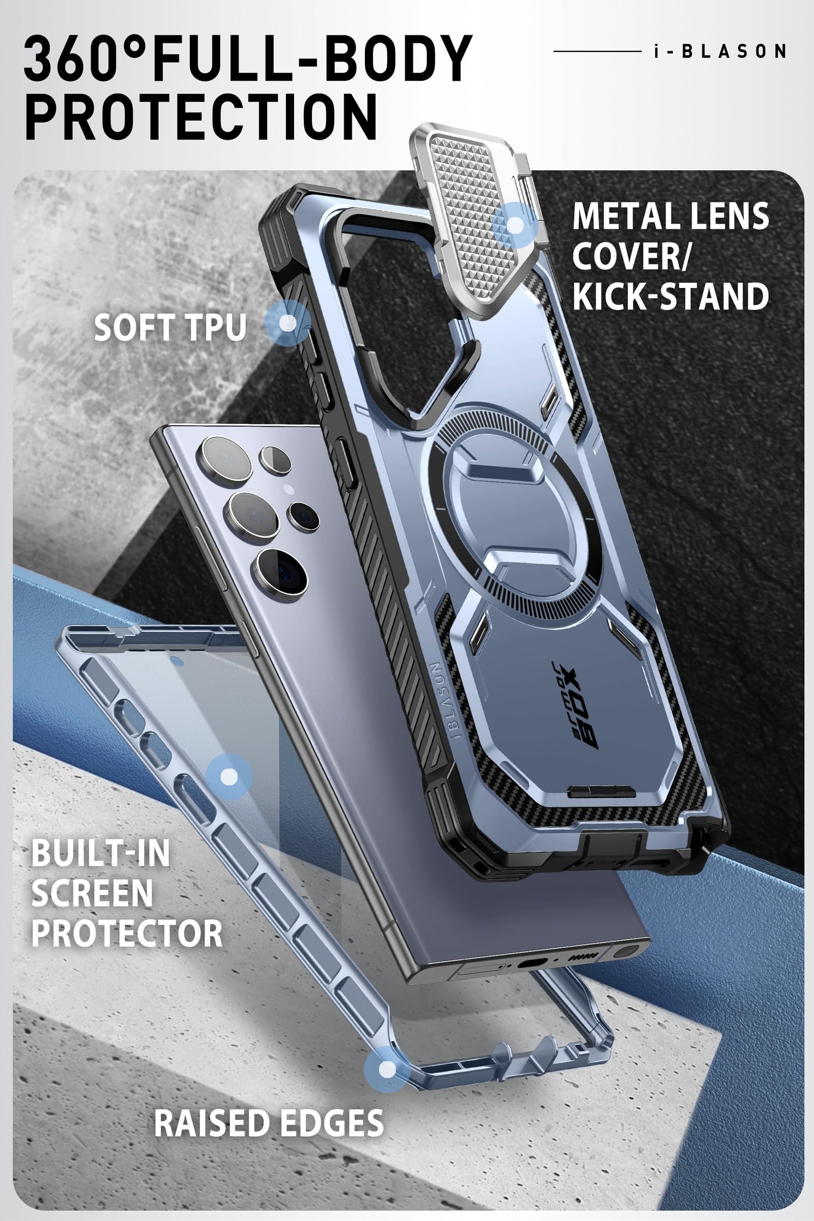 I Blason Armorbox For Samsung Galaxy S24 Ultra Case Magsafe With Camera Cover Stand [Support Wireless Charger] 360 Full Body Cas