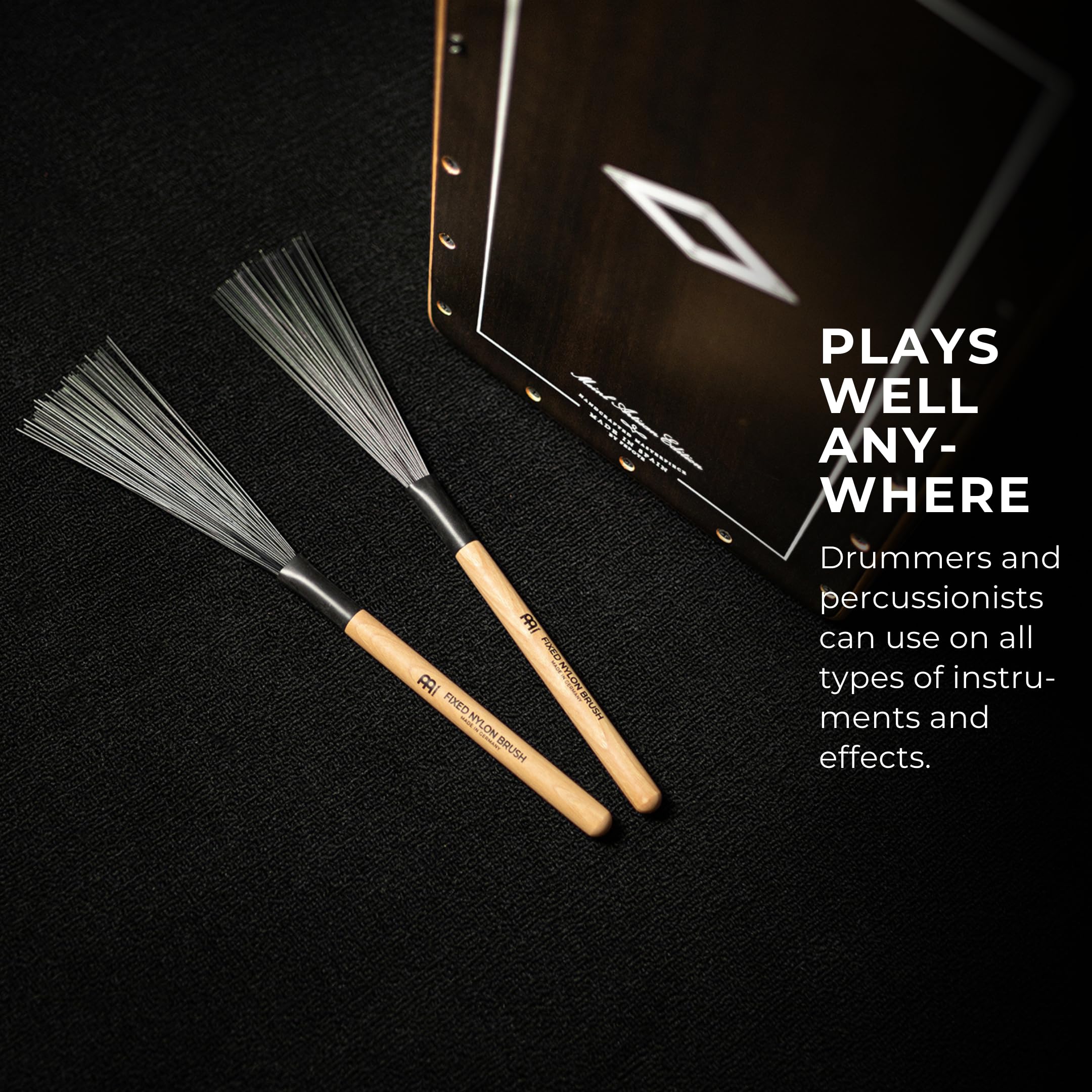 Meinl Stick & Brush Fixed Nylon Drum Brushes With Wood Handles, Pair   Made In Germany   For Jazz And Acoustic Music, Black, Nat