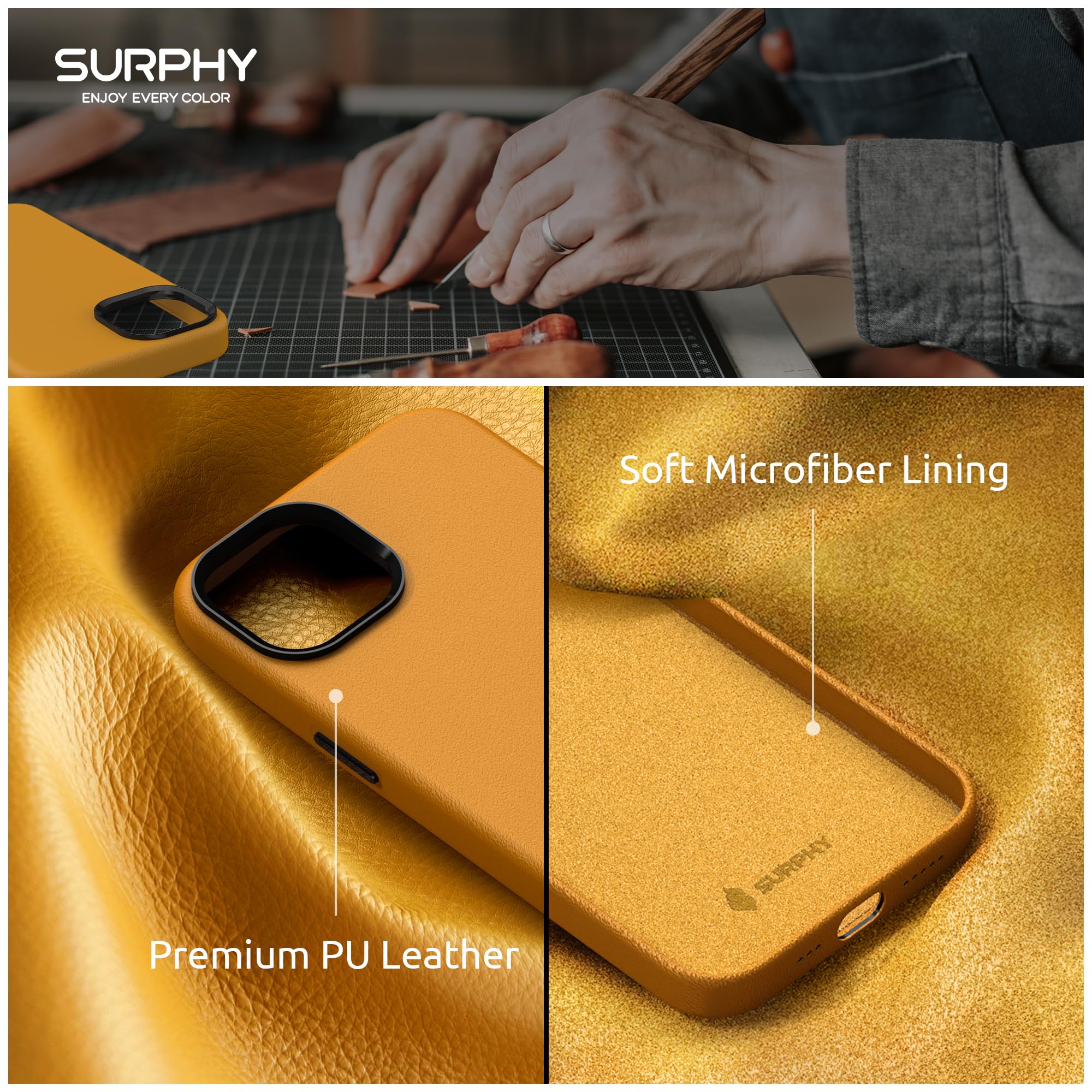 Surphy Faux Leather Case Compatible With Iphone 13 Case (6.1 Inch 2021), Pu Leather Phone Case (With Metallic Buttons & Microfib