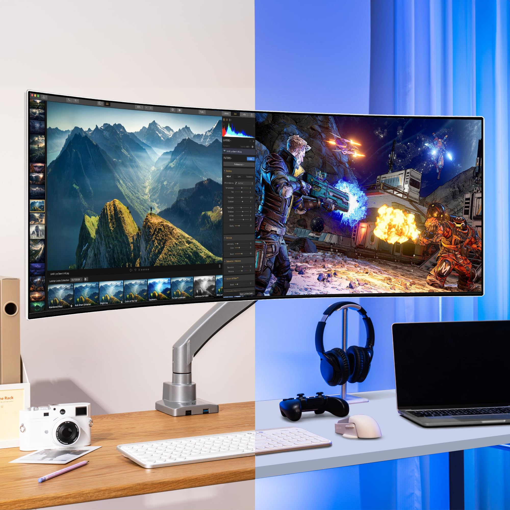 Avlt Single 17'' 57'' Super Ultrawide Monitor Arm For Screens Up To 59.5 Lbs, Premium Aluminum Desk Stand, Adjustable Pneumatic