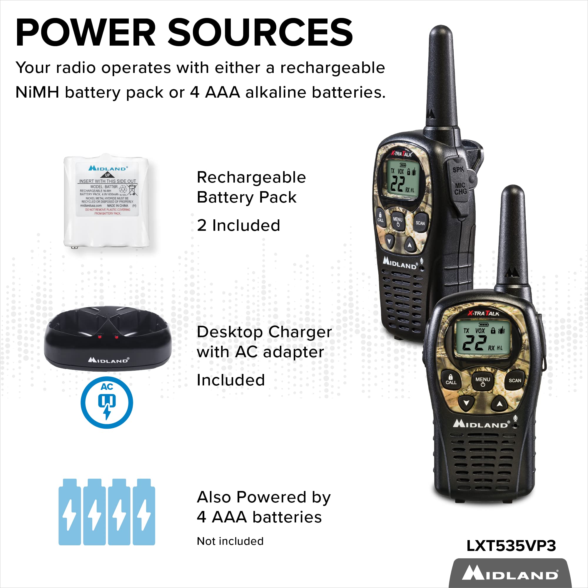 Midland Lxt535Vp3 Frs Walkie Talkie   Long Range Two Way Radio Channel Scan, Silent Operation (Mossy Oak Camo, 2 Radios)