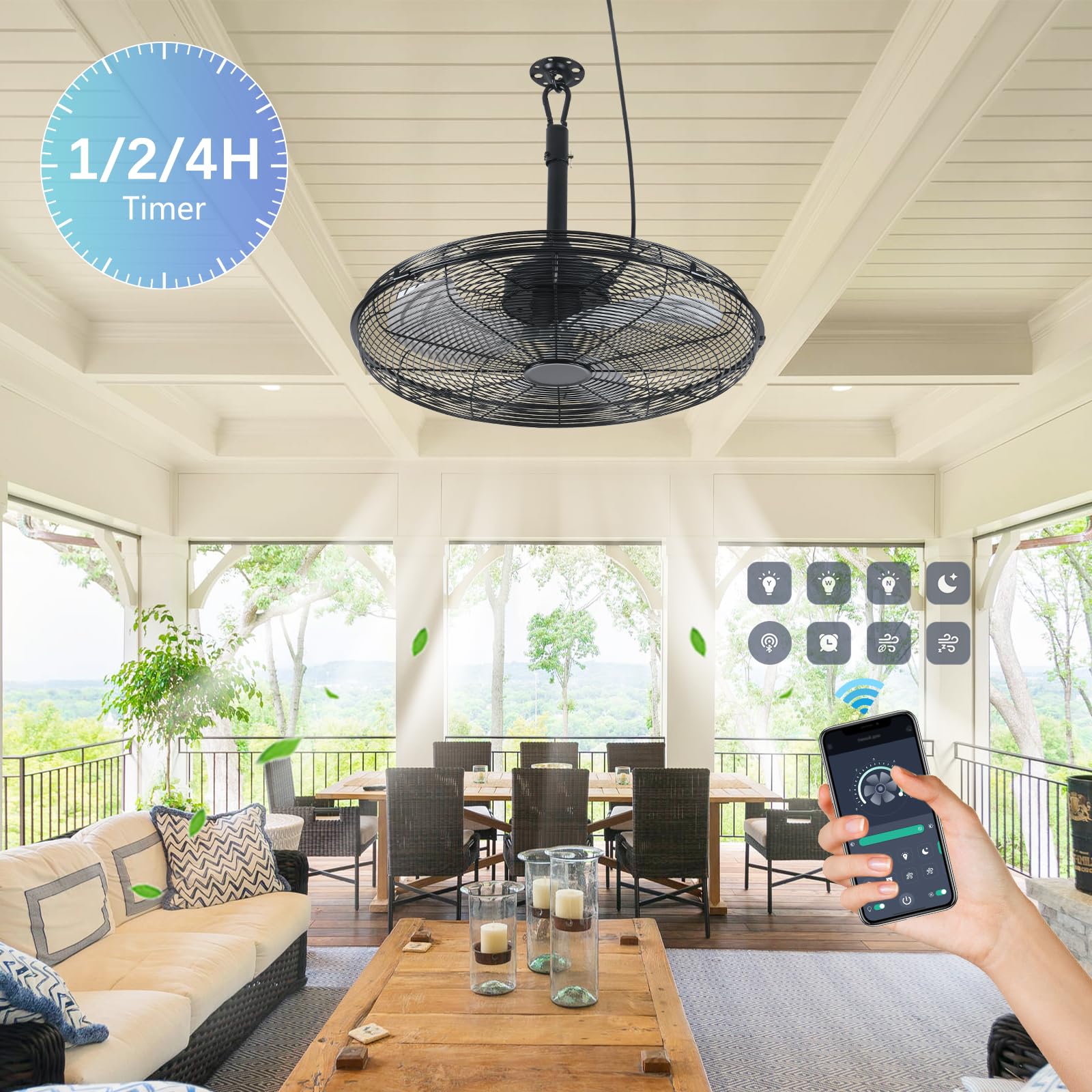 Ahawill Outdoor Ceiling Fan, 20'' Gazebo Fan With Remote,6 Speed, Noiseless, Reversible,Plug In Ceiling Fan With Hook For Pergol