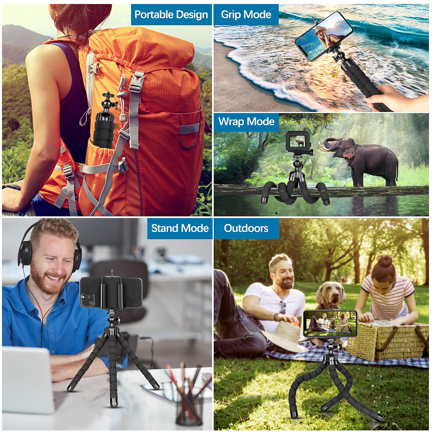 Phone Tripod, Portable Flexible Tripod Adjustable Cell Phone Tripod With Wireless Remote Mini Tripod Stand For Iphone 14 13 12 1