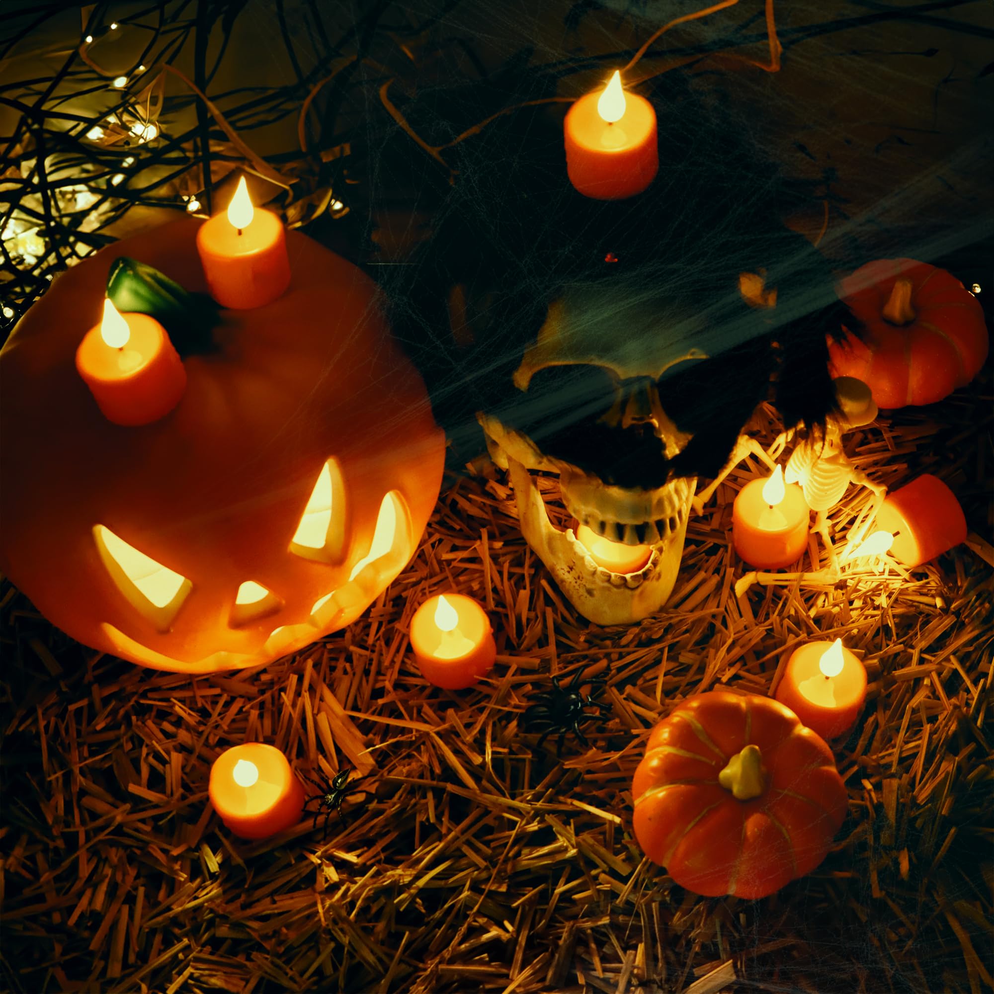 Daord 6 Pcs Halloween Orange Led Tea Light Candles Rechargeable Flickering Flameless Pumpkins Tealights With Remote For Fall Hal