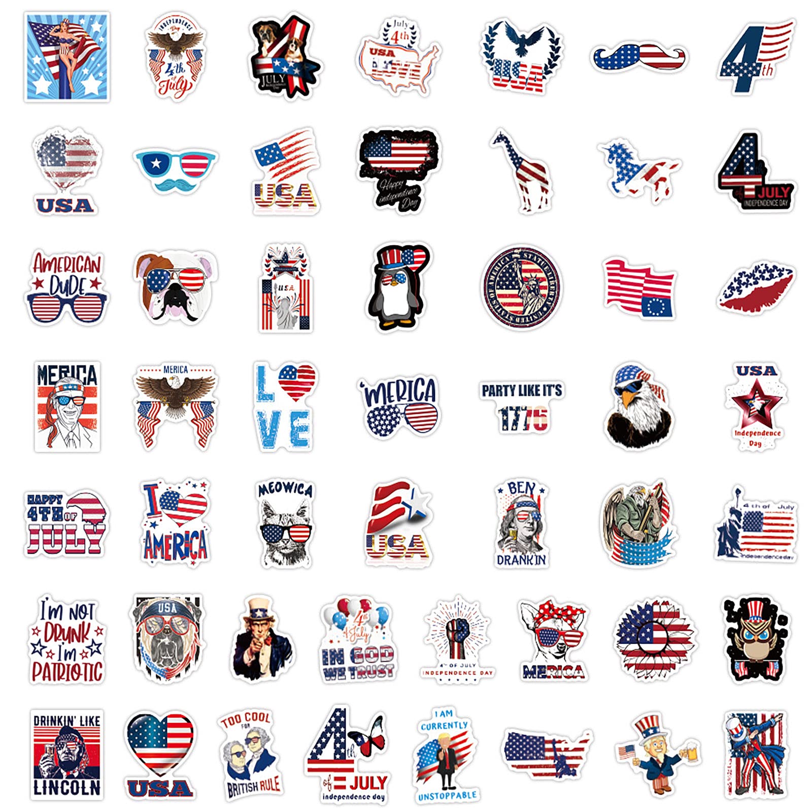 100Pcs American Stickers Independence Day Aesthetic Vinyl Stickers Stickers For Laptop Water Bottle Hydro Flask Bicycle Computer