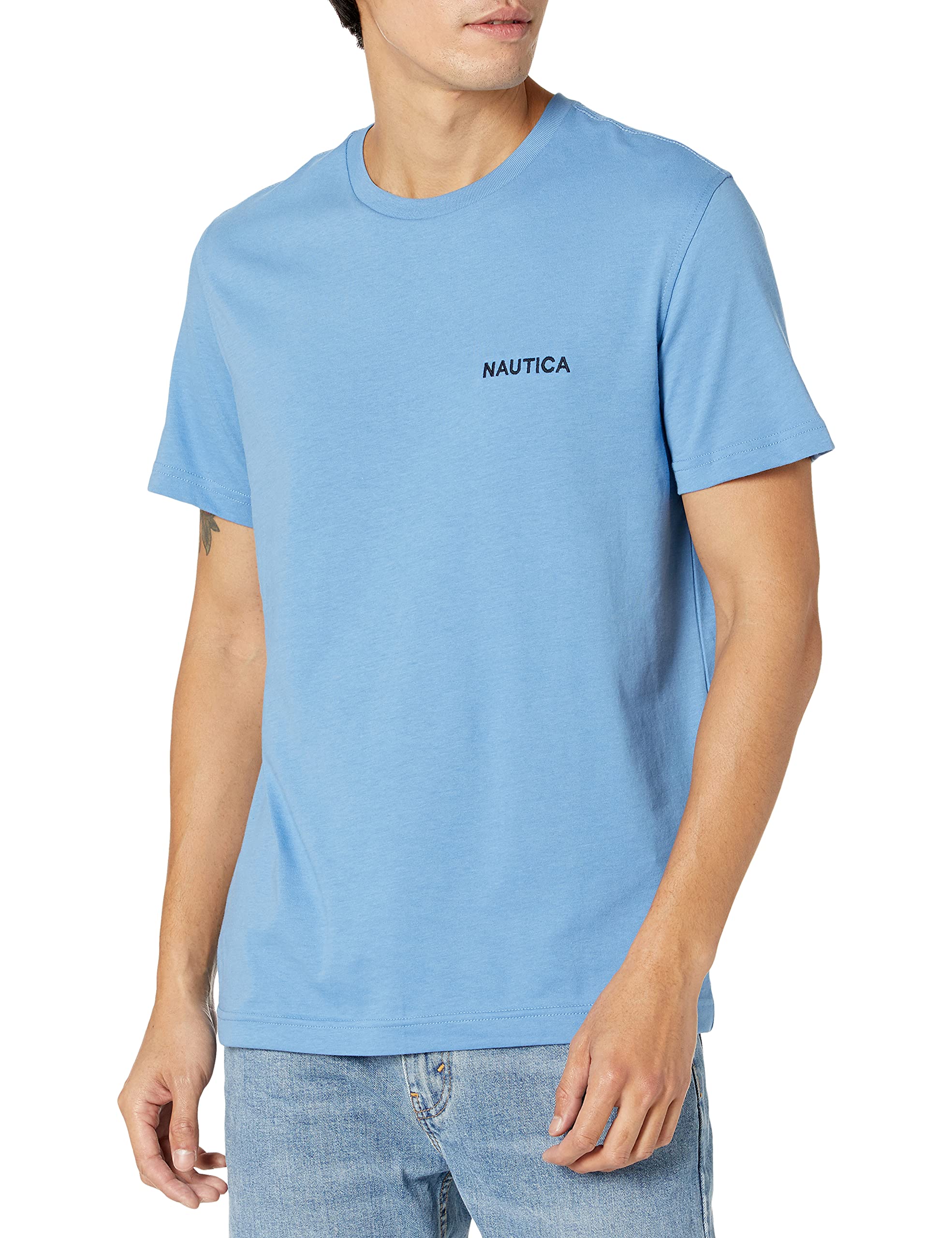 Nautica Mens Short Sleeve Solid Crew Neck T Shirt, Riviera Blue, 3X Large