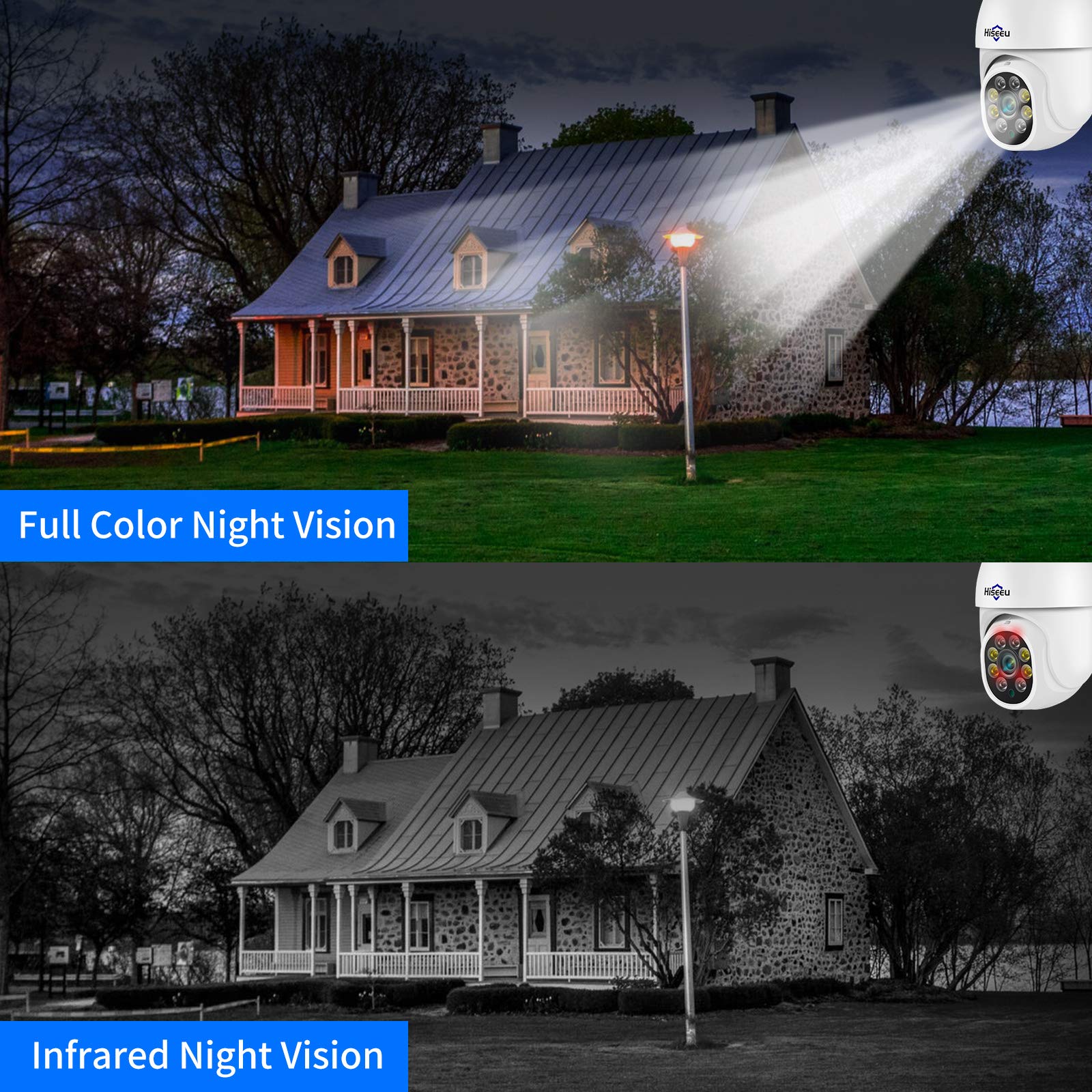 Hiseeu 2K 3Mp Ptz Security Camera Outdoor,Wifi Camera, Auto Tracking&Light Alarm Floodlight & Color Night Vision,Two Way Audio, Plug In Cable,Compatible Wireless Camera System