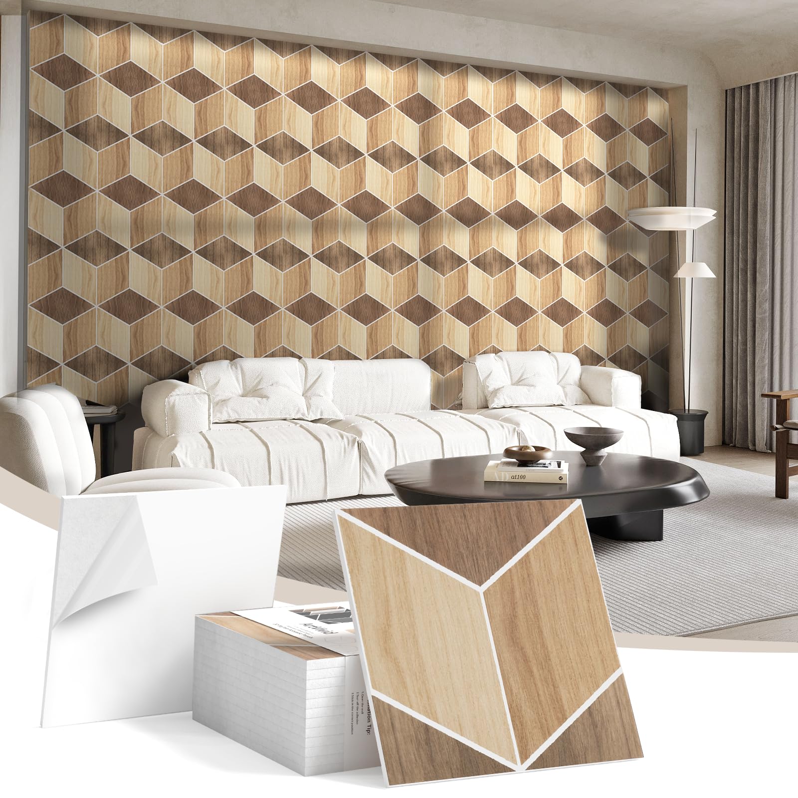 12Pack Acoustic Panels, Self-Adhesive Sound Proof Panels for Walls, Decorative Wood Grain Printing Sound Dampening Panel Sound A