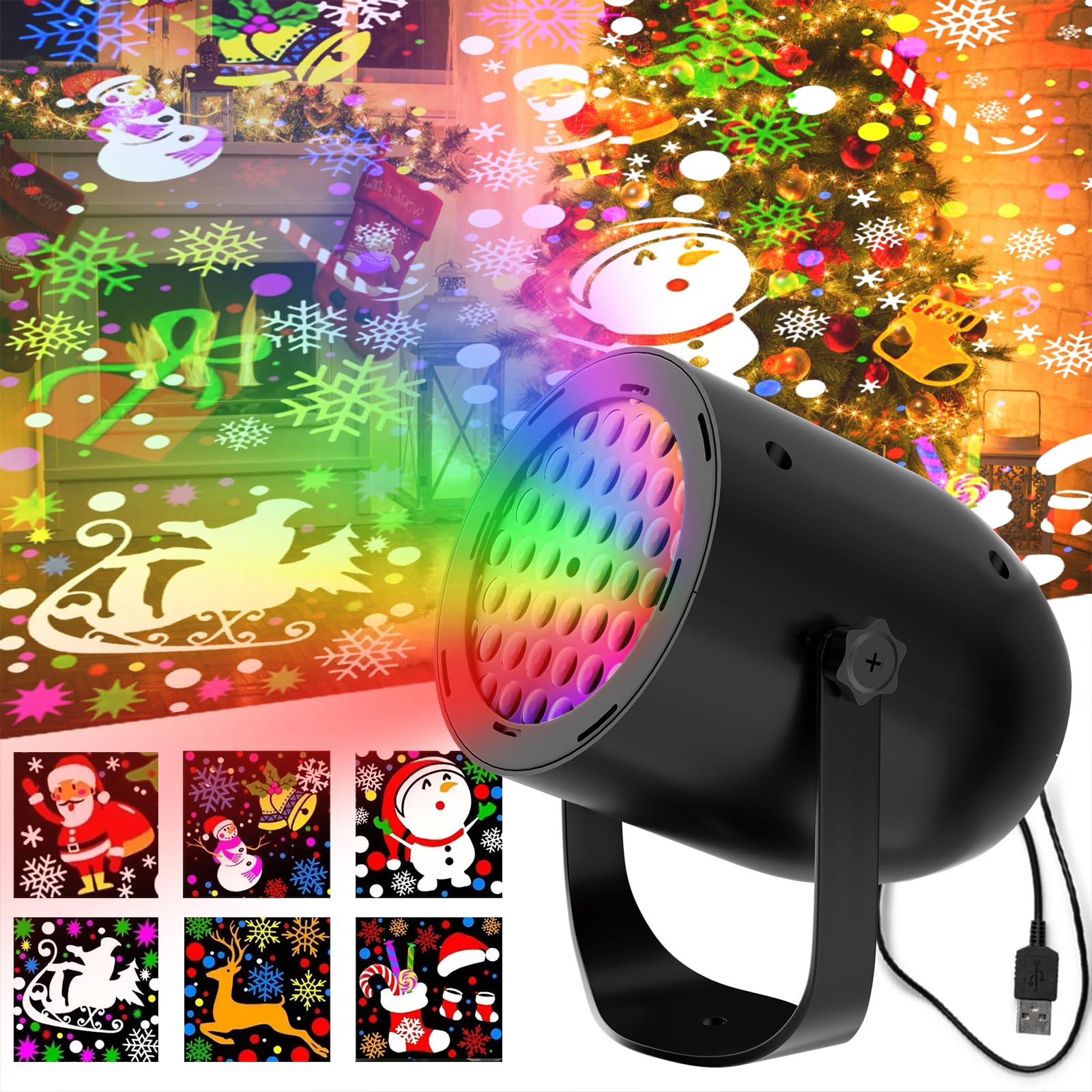 Yiixuyo - 1 Set - Christmas Snowflake Led Projector Lights, Mini Adjustable LED Snowflake Projector Lights for Christmas Indoor 