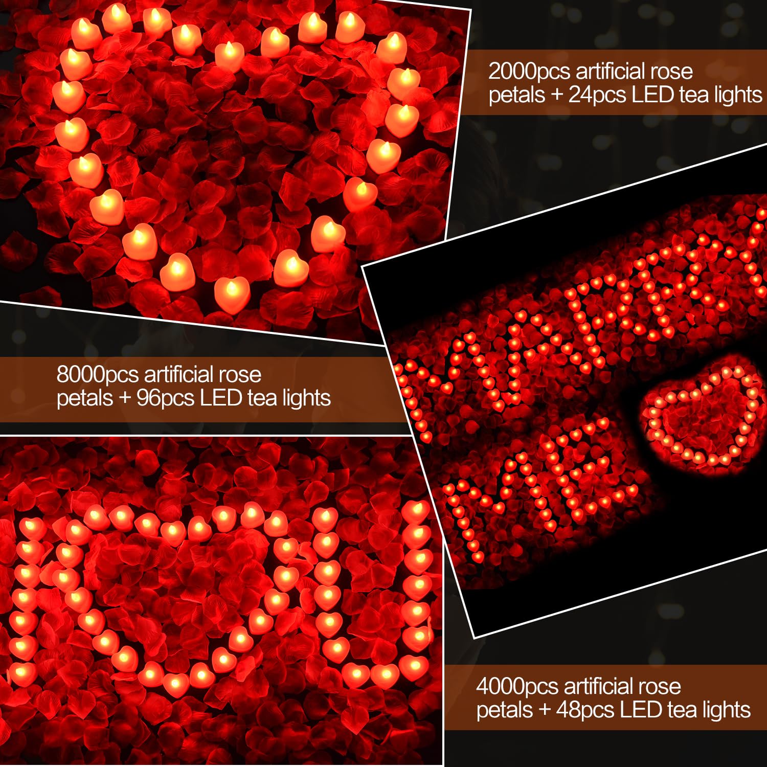 Koaby 2000Pcs Artificial Rose Petals With Led Tea Lights Kit, For Special And Romantic Night Valentine Wedding Decor(2000Pcs Art