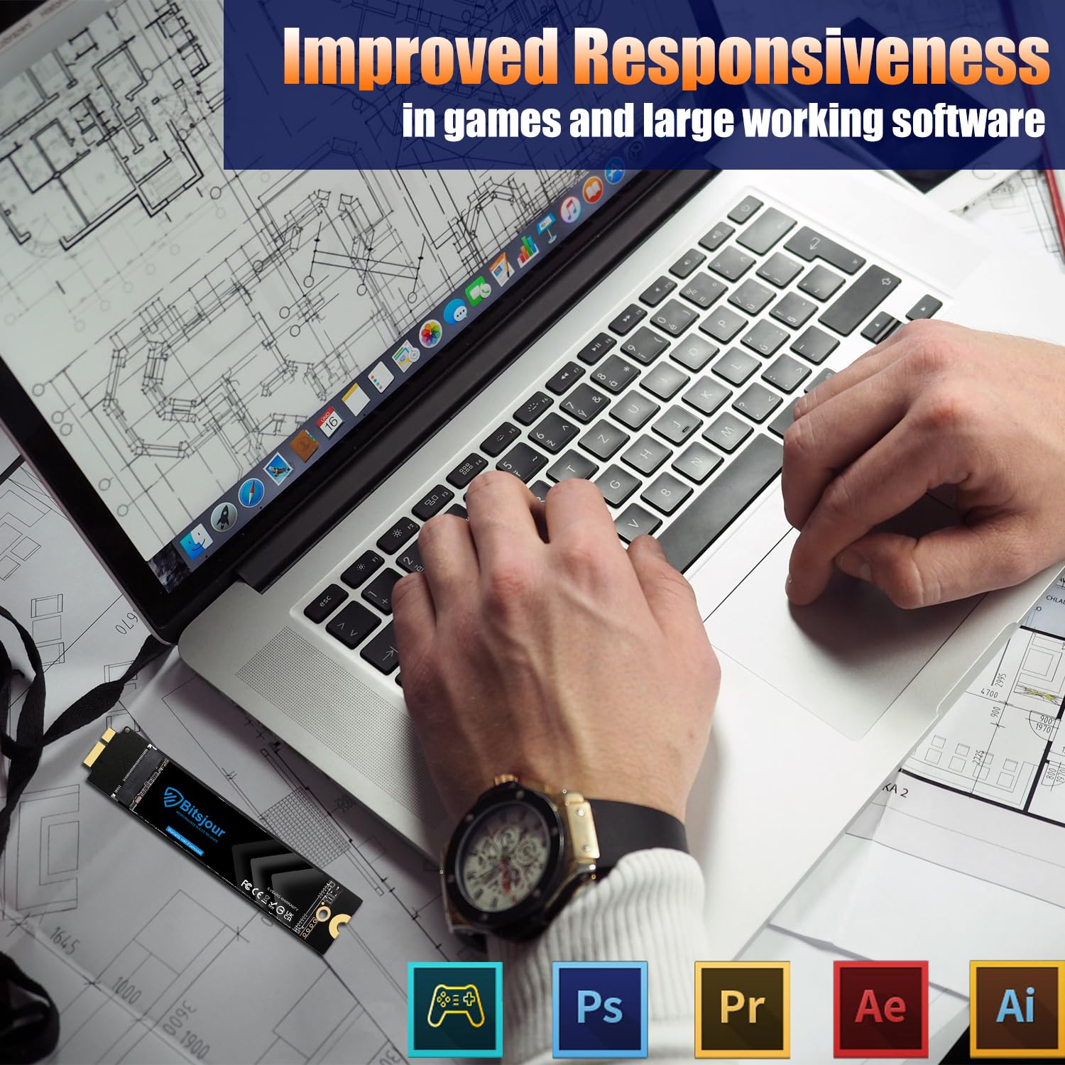 Bitsjour 1Tb Ssd Replacement For 2010 2011 Apple Macbook Air 11'' A1370 Emc 2393/2471, 13'' A1369 Emc 2392/2469, Sata Iii 6 Gb/S