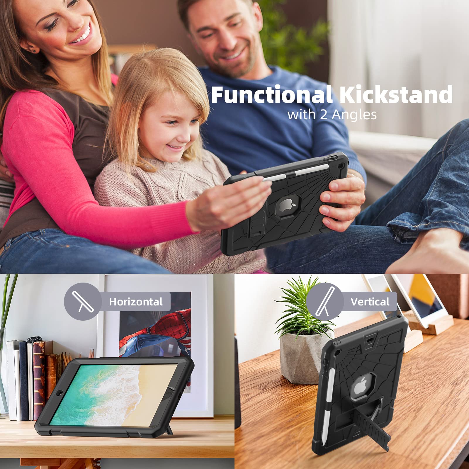 Tsqqst Ipad 5Th 6Th Generation Case 9.7'' For Kids With Glass Screen Protector | Ipad 9.7 Case With Pencil Holder+Stand | Silico