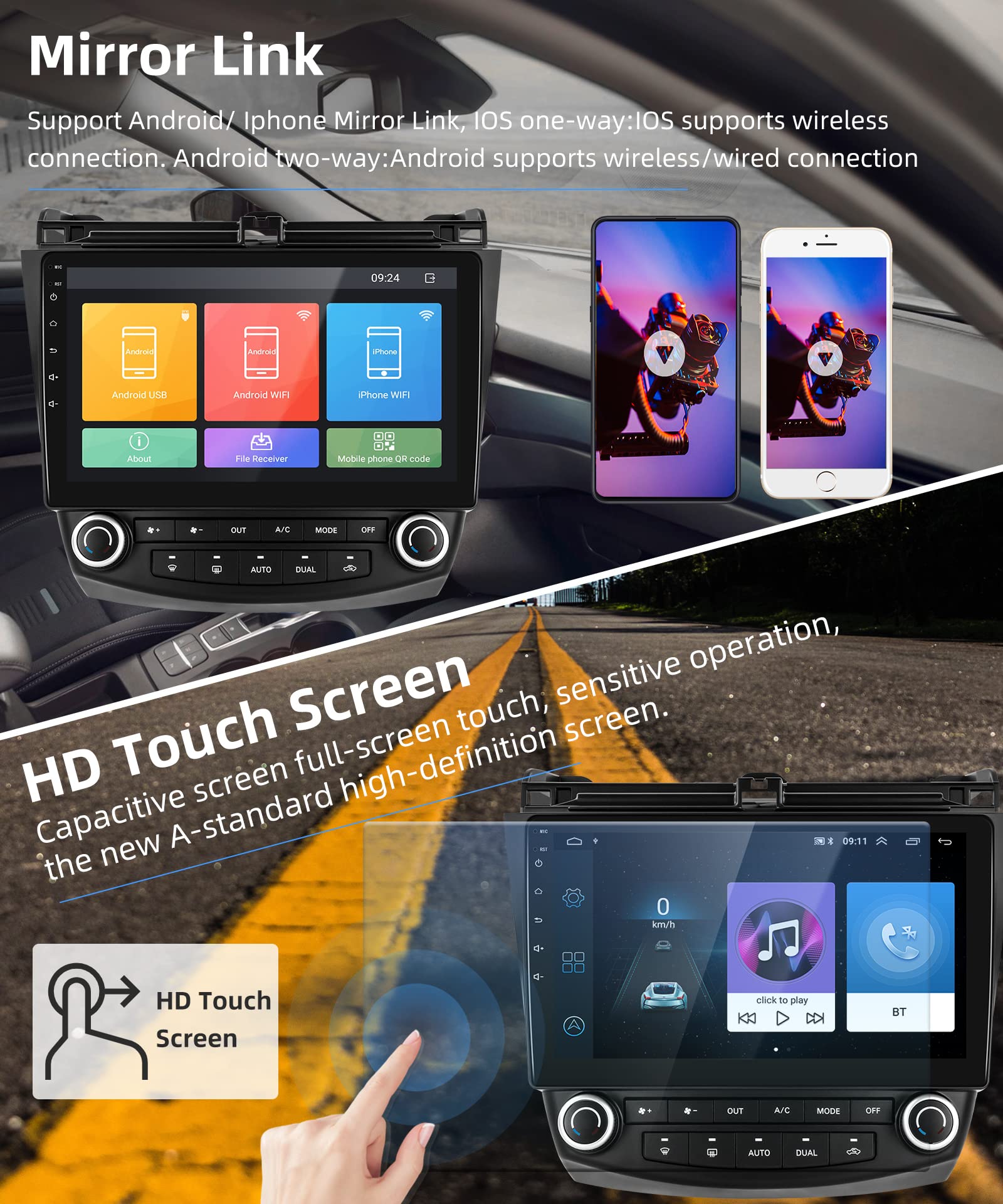 For Honda Accord 2003 2007 Android Car Radio Stereo 10.1 Inch Capacitive Hd Touch Screen Mirror Link Gps Navigation Head Unit With Wifi Bluetooth Usb Fm Car Audio Steering Wheel Controls