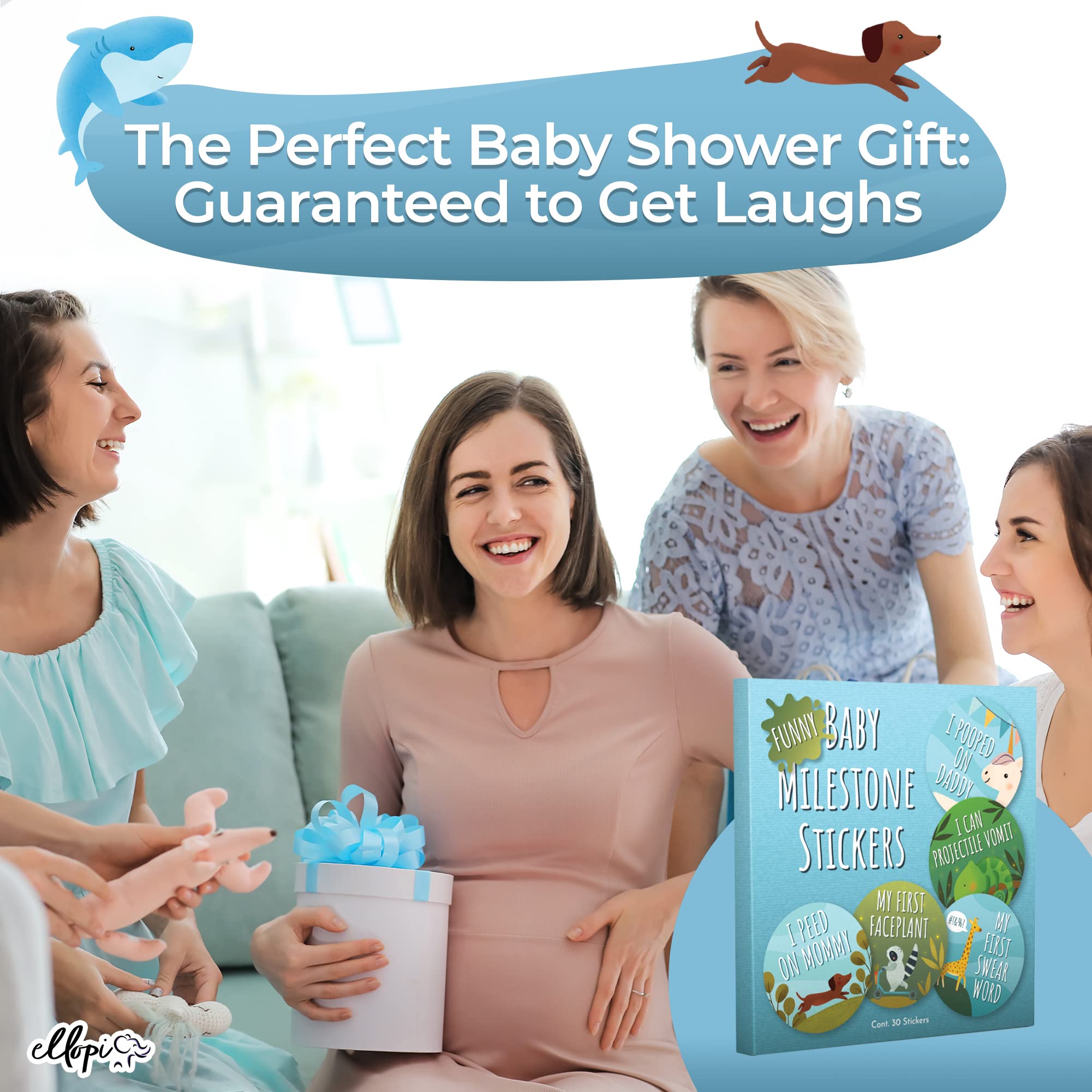 Hilarious 30 Pack Of Blue And Green Baby Milestone 4 In Stickers And Decals. Super Funny Baby Shower Sticker Set. Great For New