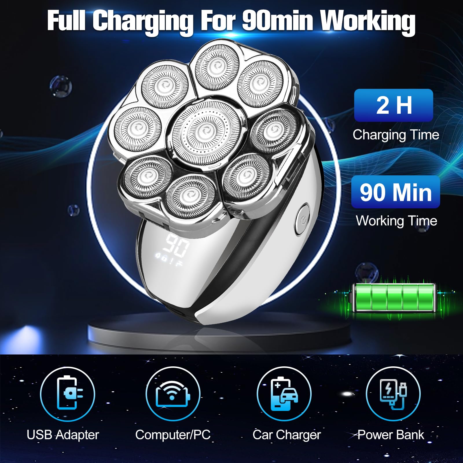 Upgrade Head Shavers For Bald Men,Head Shaver 9D, 6 In 1 Electric Razor Grooming Kit With Nose Hair Trimmer, Waterproof Wet/Dry