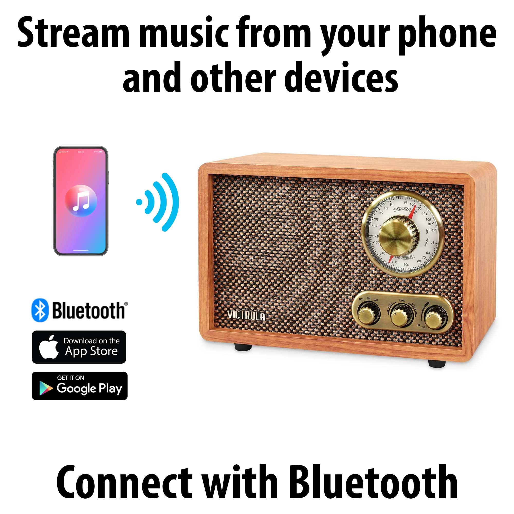 Victrola Willow Retro Bluetooth Fm/Am Radio (Walnut)