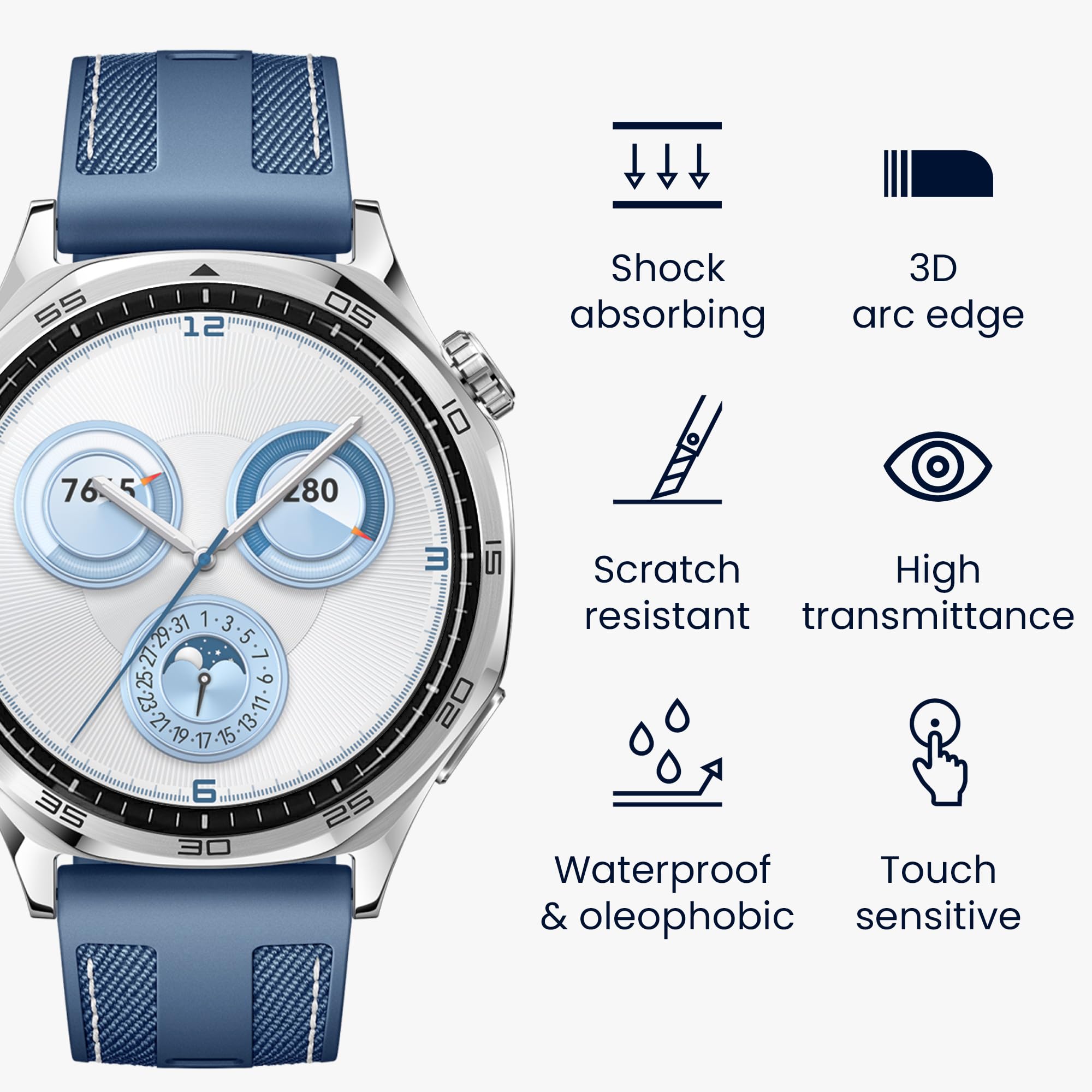 Kwmobile Protective Film Compatible With Huawei Watch Gt5 46Mm Screen Protector - 2X Smart Watch Protector Anti-Fingerprint