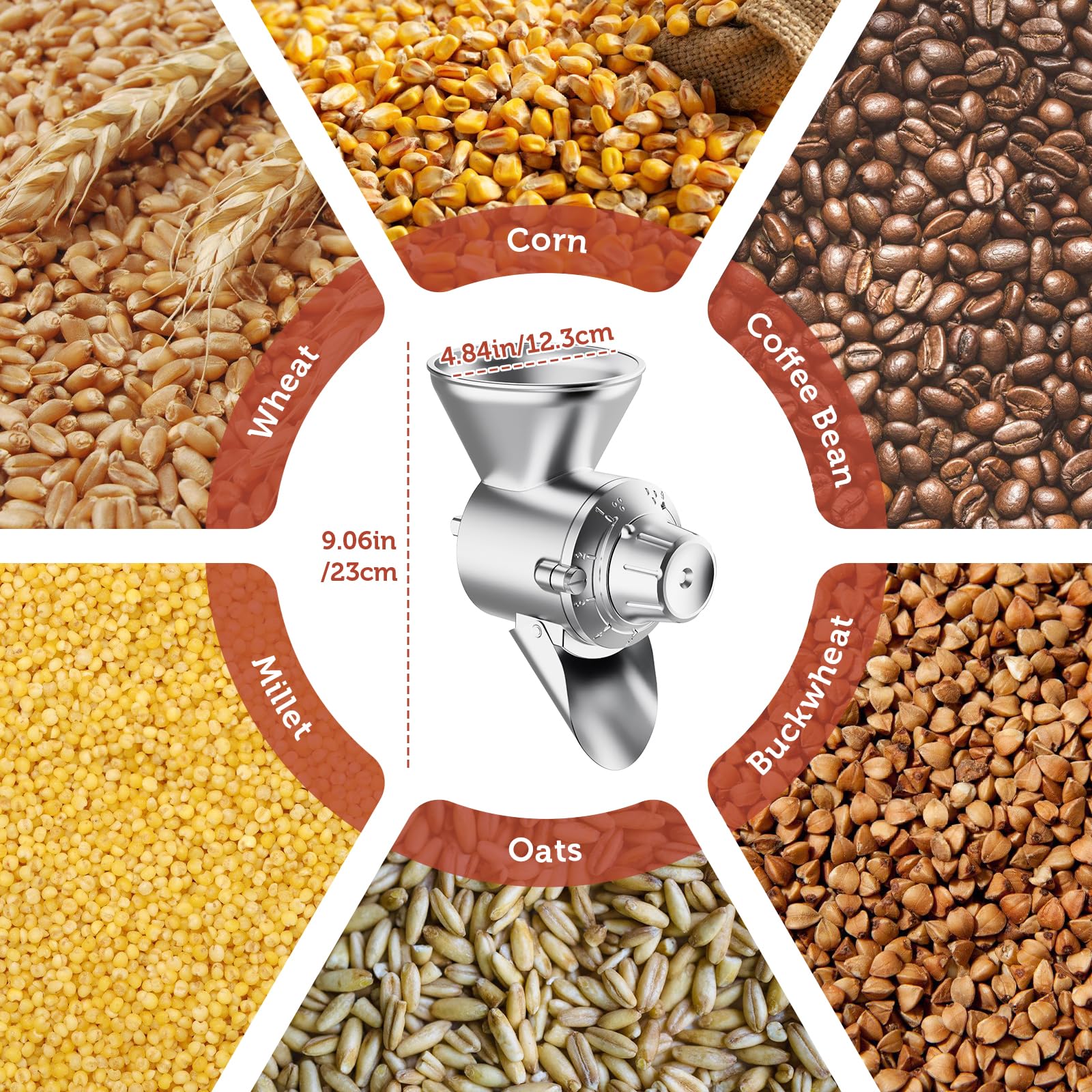 Gvode All Metal Grain Mill Attachment For Kitchenaid Stand Mixer, 9 Levels Grain Mill, Flour Mill, Fit For Non Oily Dry Grain Co