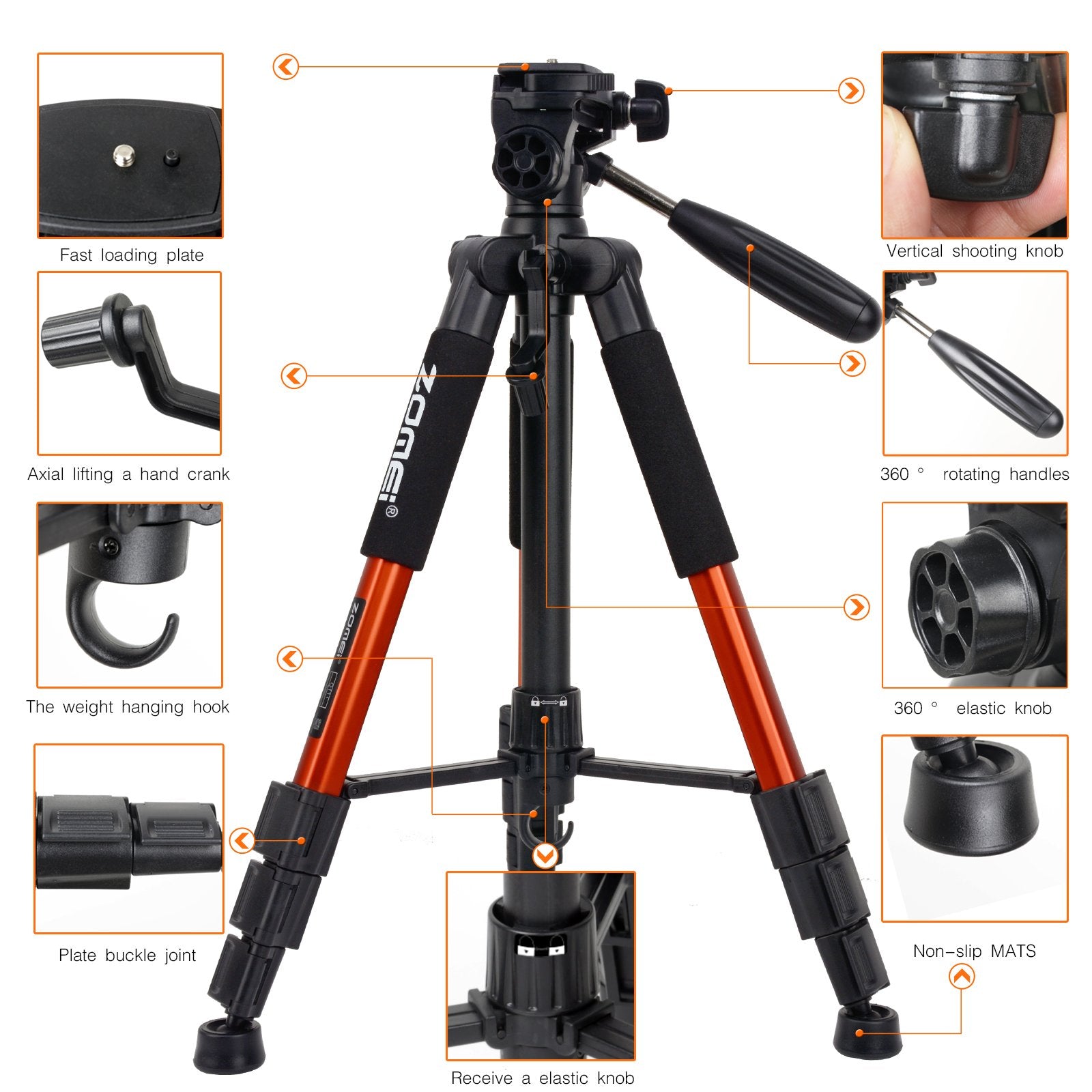 Compact Light Weight Travel Portable Aluminum Camera Tripod Q111 55'' For Canon Nikon Sony Dslr Camera Youtube Phone With Carry