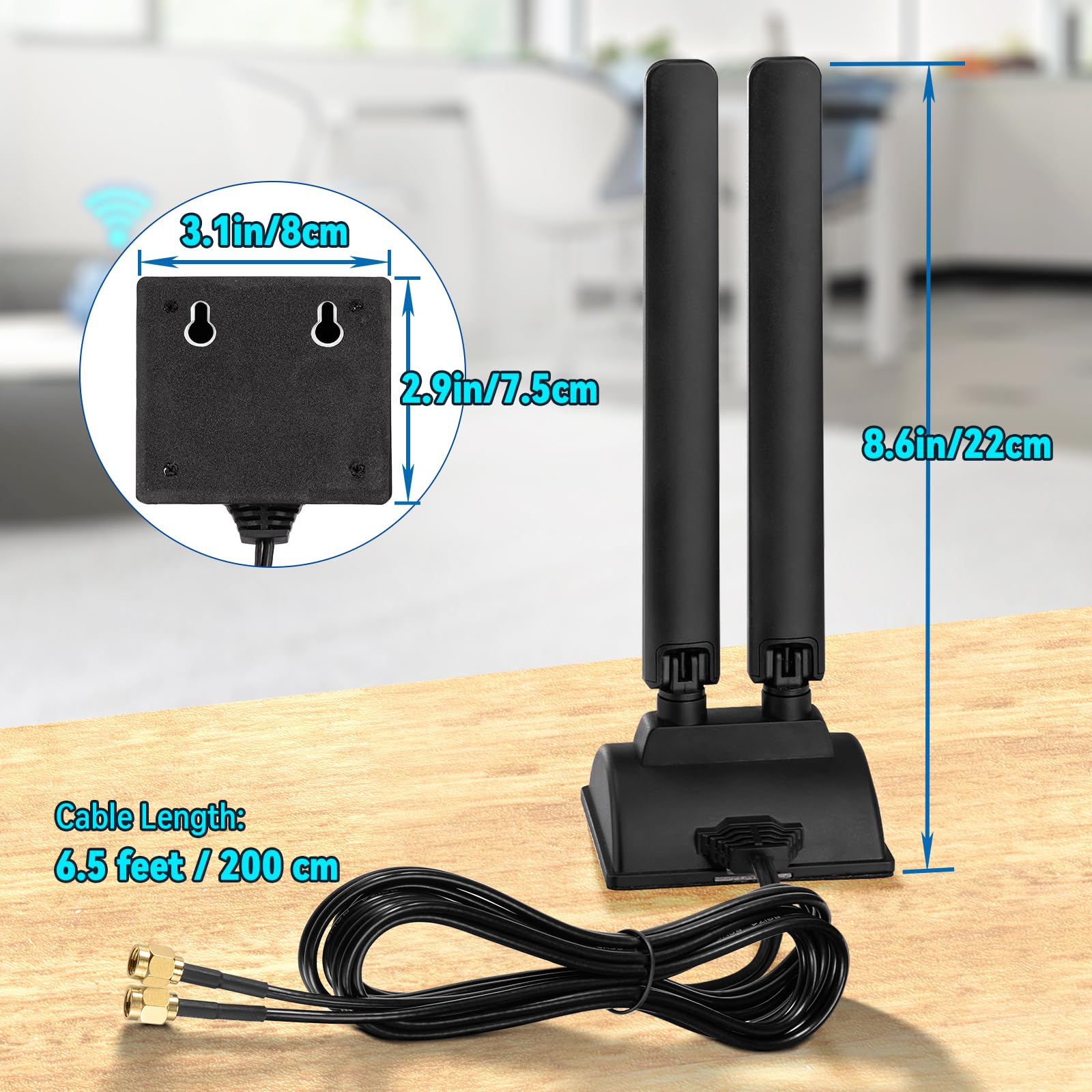 Eightwood Wifi 6E Antenna Tri Band 2.4Ghz 5Ghz 6Ghz Rp Sma Wifi Antennae Magnetic Base For Desktop Pc Computer Pci E Wifi 6E Blu