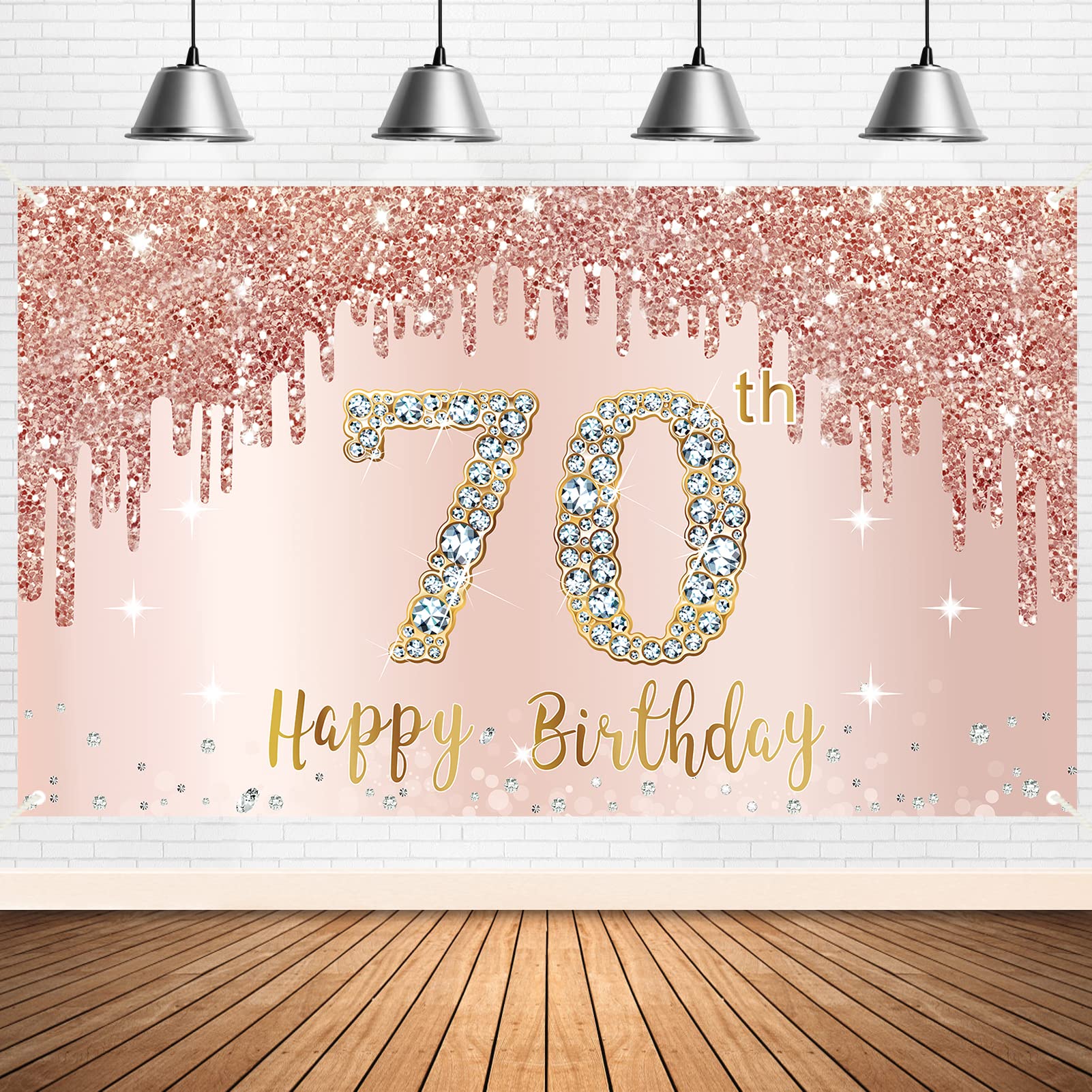 Happy 70Th Birthday Banner Backdrop Decorations For Women, Rose Gold 70 Birthday Party Sign Supplies, Pink 70 Year Old Birthday