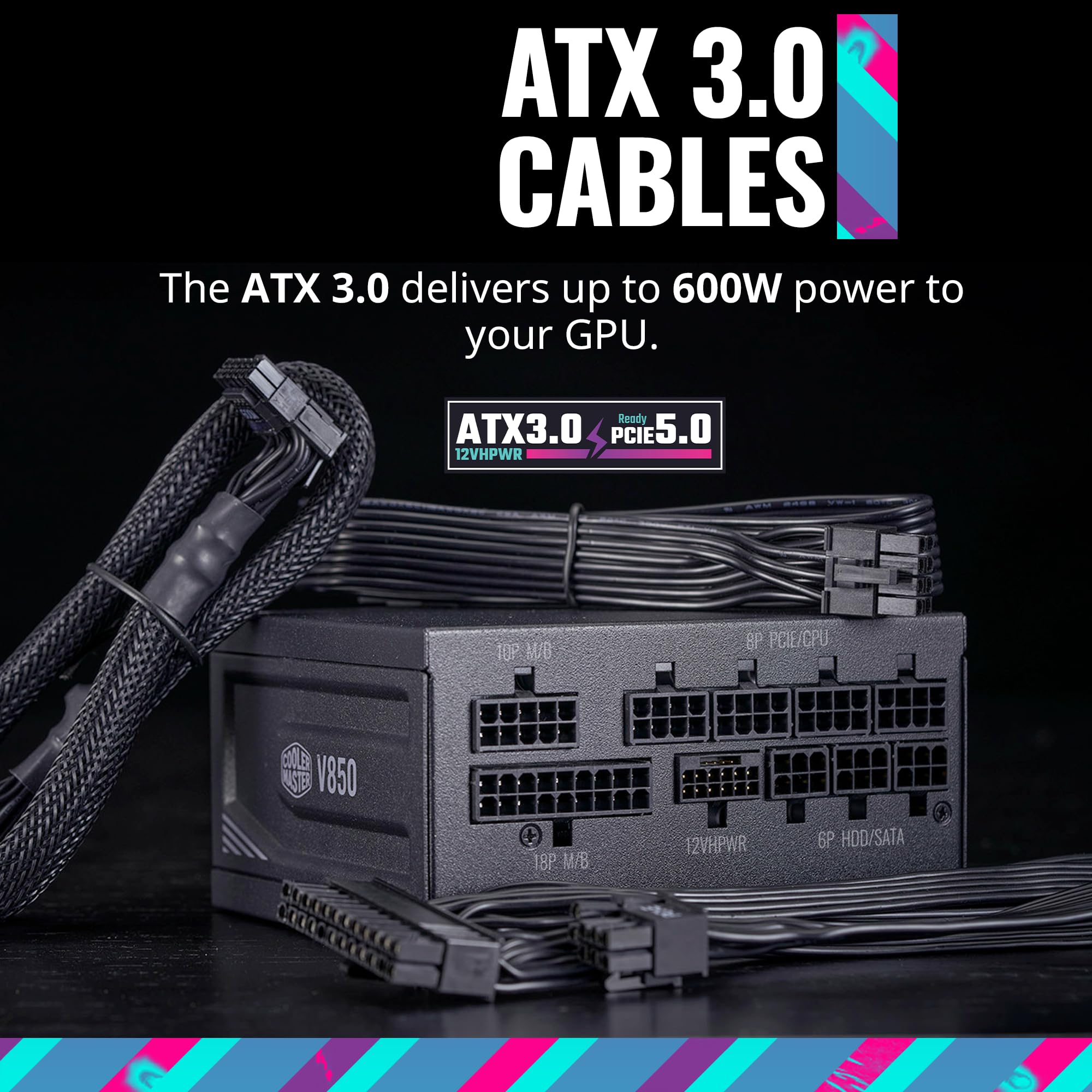 Cooler Master V850 Gold Atx3.0 Full Modular Power Supply, 850W, 80+ Gold, 90-Degree 12Vhpwr Pcie 5.0 Connector, Sfx-To-Atx Brack