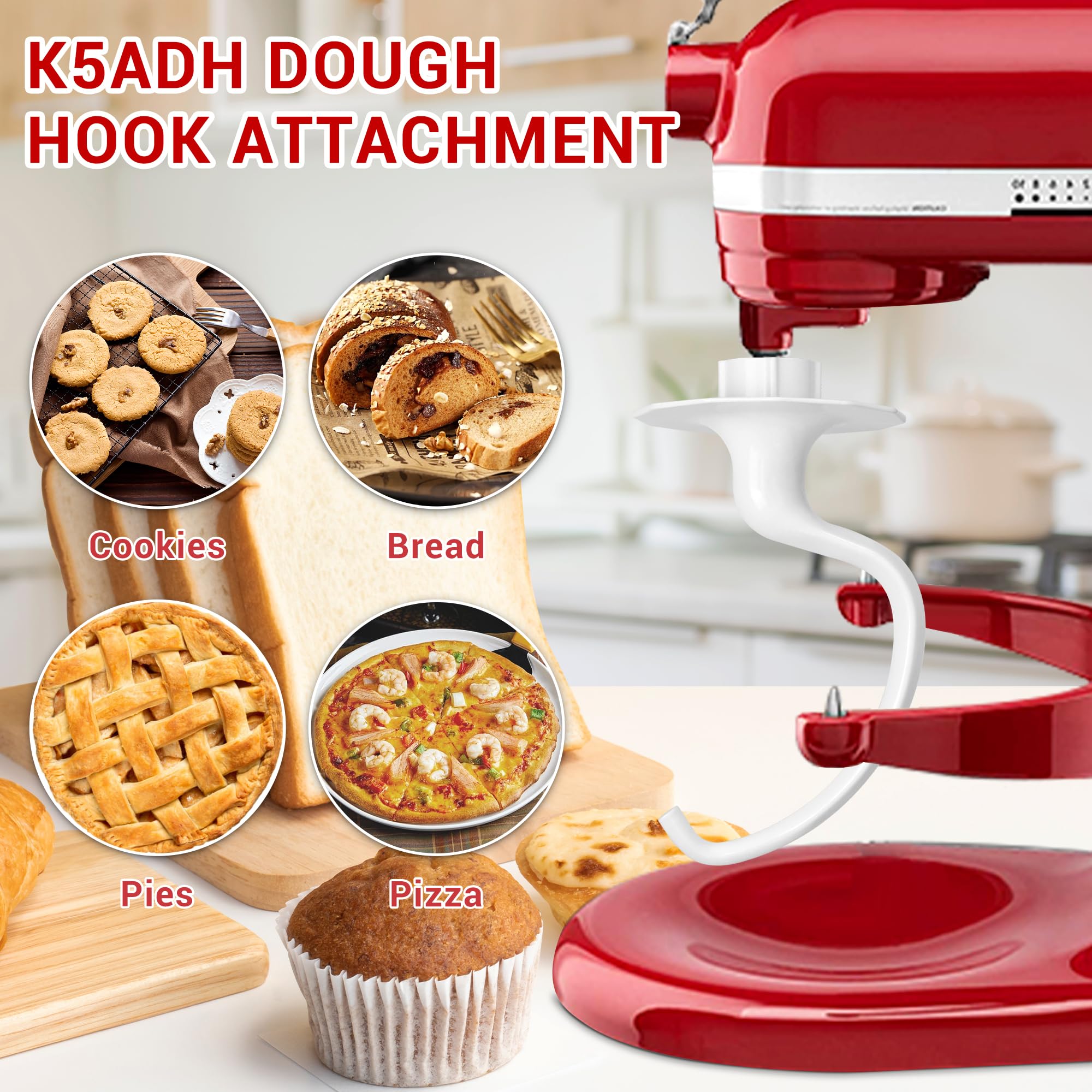 K5Adh Dough Hook For Kitchenaid 6 Quart Bowl Lift Stand Mixer, Dough Hook Replacement For Kitchenaid Professional 600 Series Mix