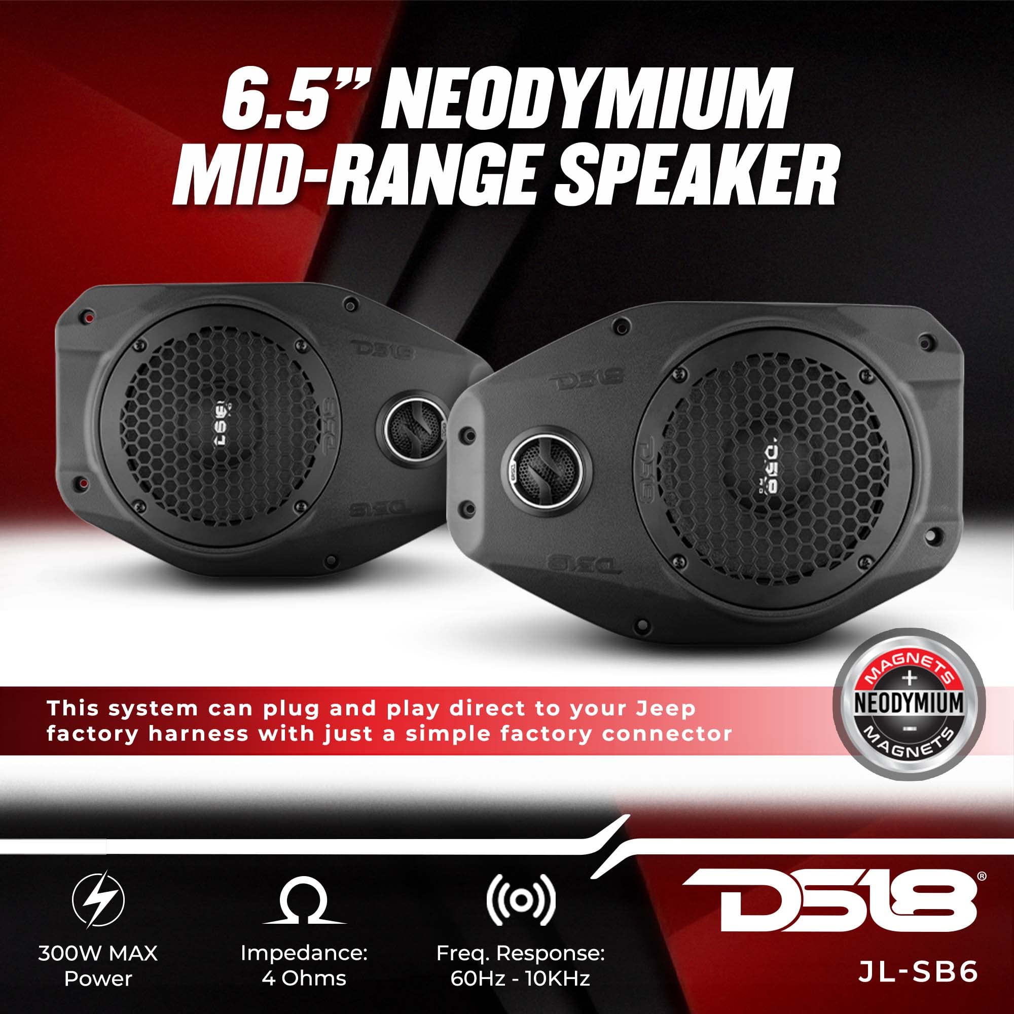 Ds18 Jl-Sb6 Plug & Play Sound Bar Enclosure Upgrade With 6.5 Neodymium Mid-Range And Tweeter Compatible With Jeep Wrangler Jl/Jl