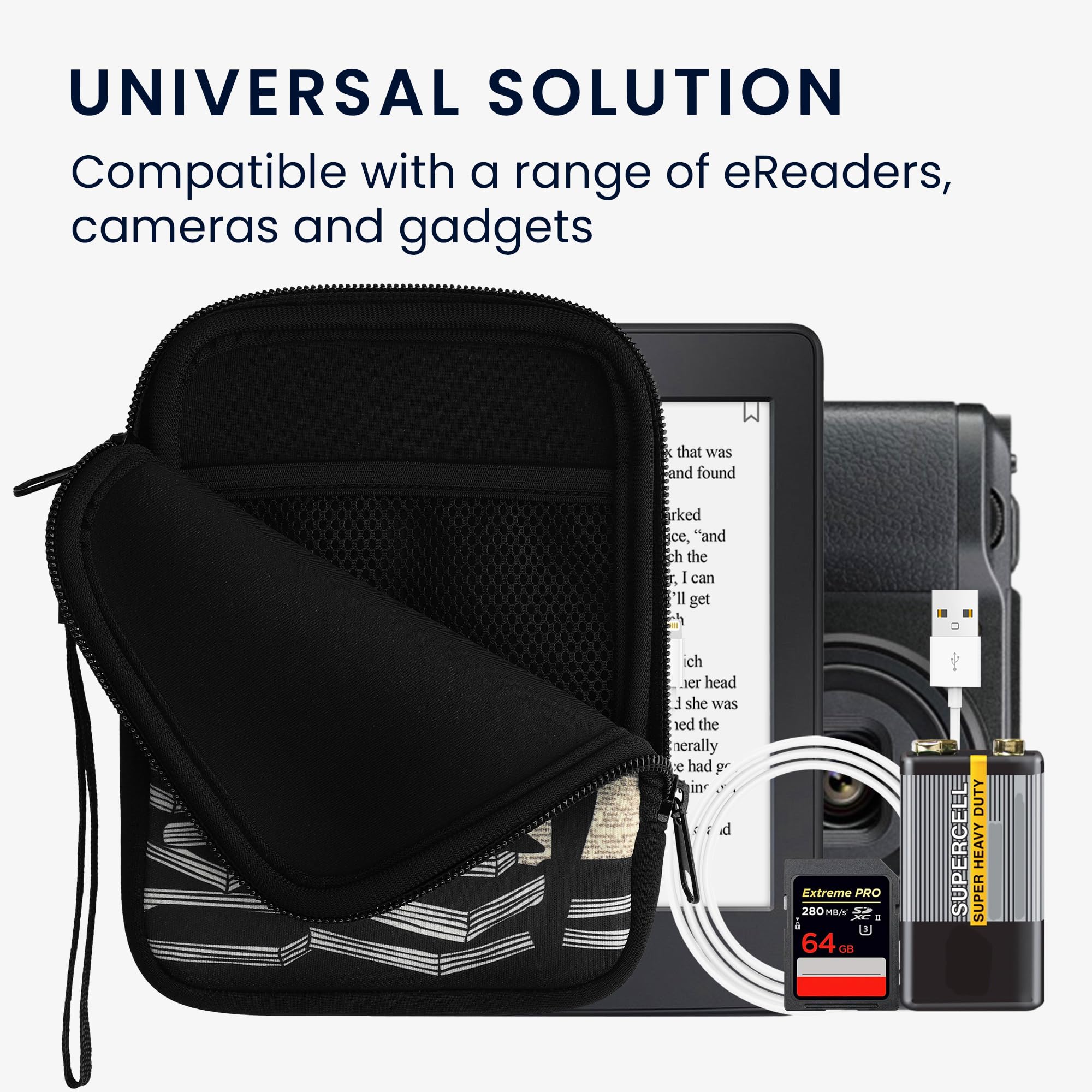 Kwmobile Neoprene E Reader Pouch Size 6'' Ereader   Universal Ebook Sleeve Case With Zipper, Wrist Strap   Black/Beige