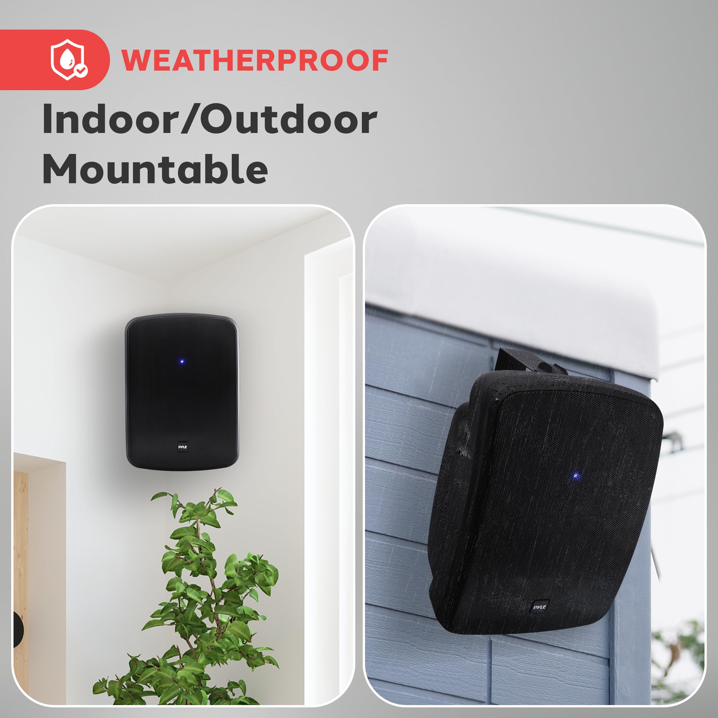 Pyle Outdoor Waterproof Wireless Bluetooth Speaker - 6.5 Inch Pair 2-Way Weatherproof Wall/Ceiling Mounted Dual Speakers W/Heavy