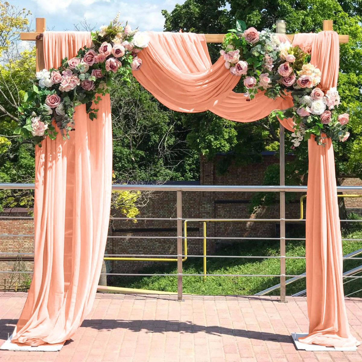 Fuhsy Wedding Arch Draping Fabric Peach Pink Chiffon Fabric Drapes 20Ft 1 Panel Sheer Curtains Wedding Arch Backdrop For Party C