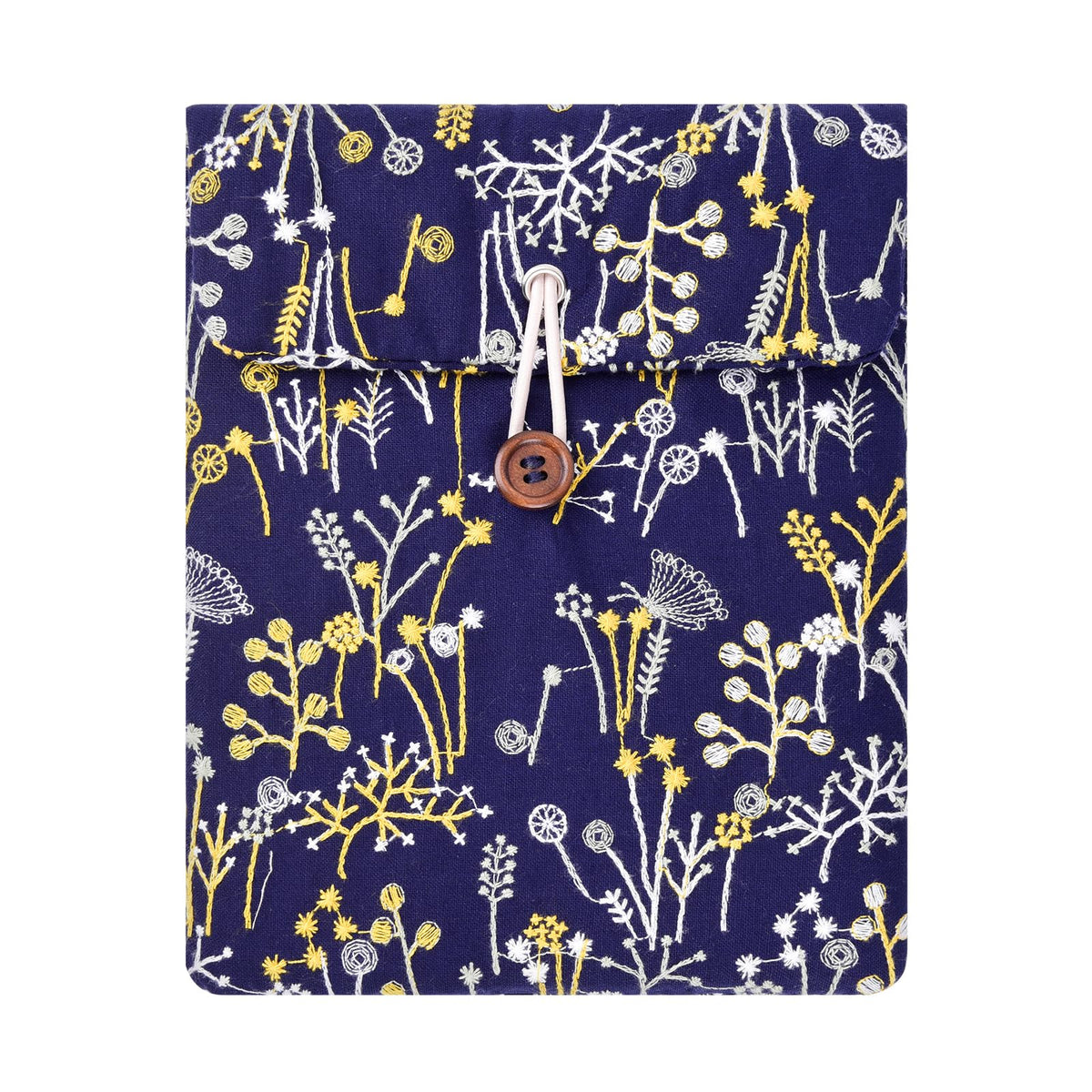 Embroidery Water Plants Sleeve Pouch For 6.8 7 Inch Ebook/E Reader/Kindle Paperwhite (Navy Blue)