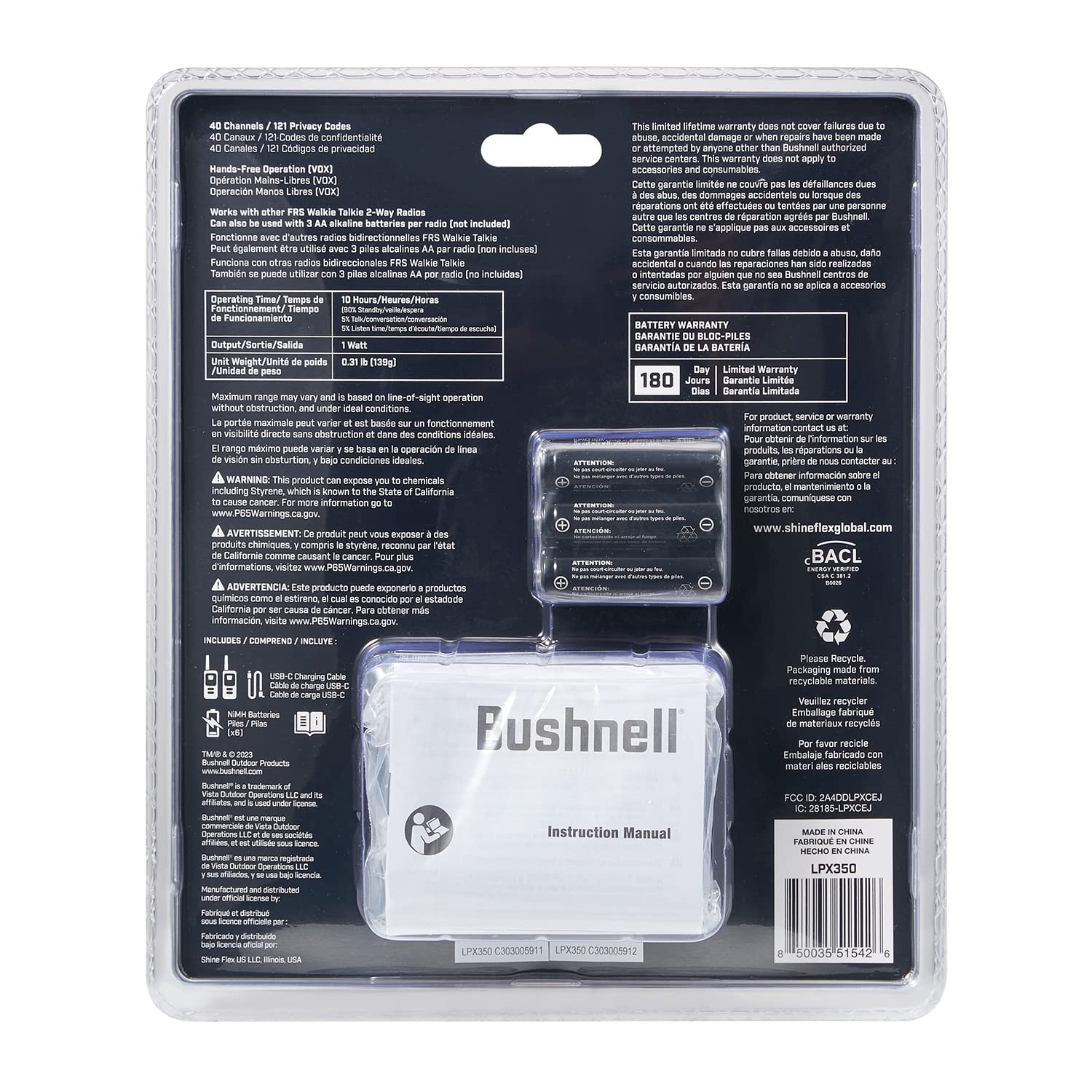 Bushnell Lpx350 Walkie Talkie Radio - Reliable Quality, Rugged Design, 1W Power For 25 Miles Of Range, Two Way Radios Equipped F