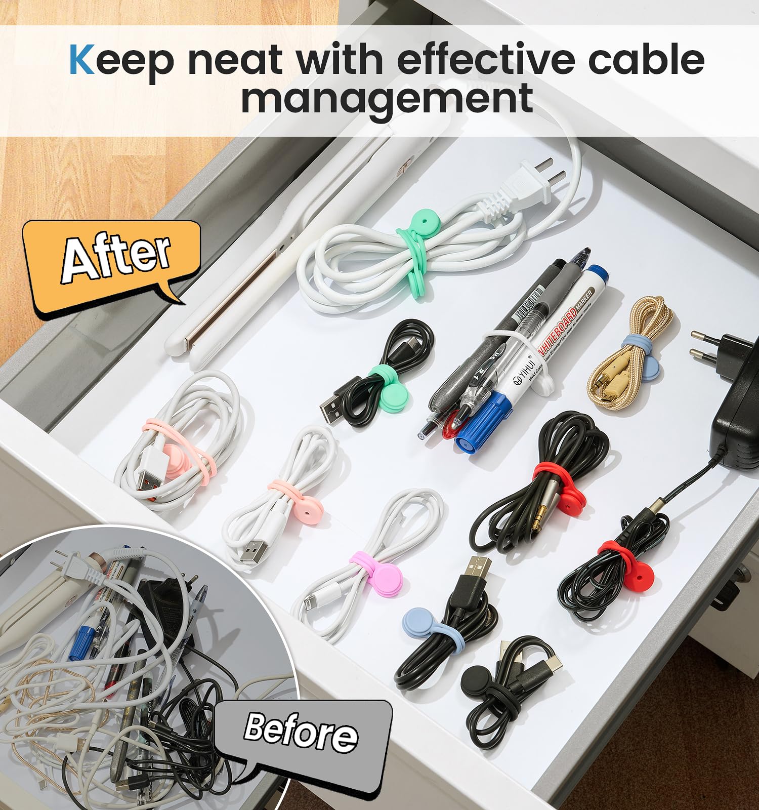 Joseche Reusable Silicone Magnetic Cable Ties For Bundling And Organizing, Hanging & Holding Stuff, Book Markers, Fridge Magnets