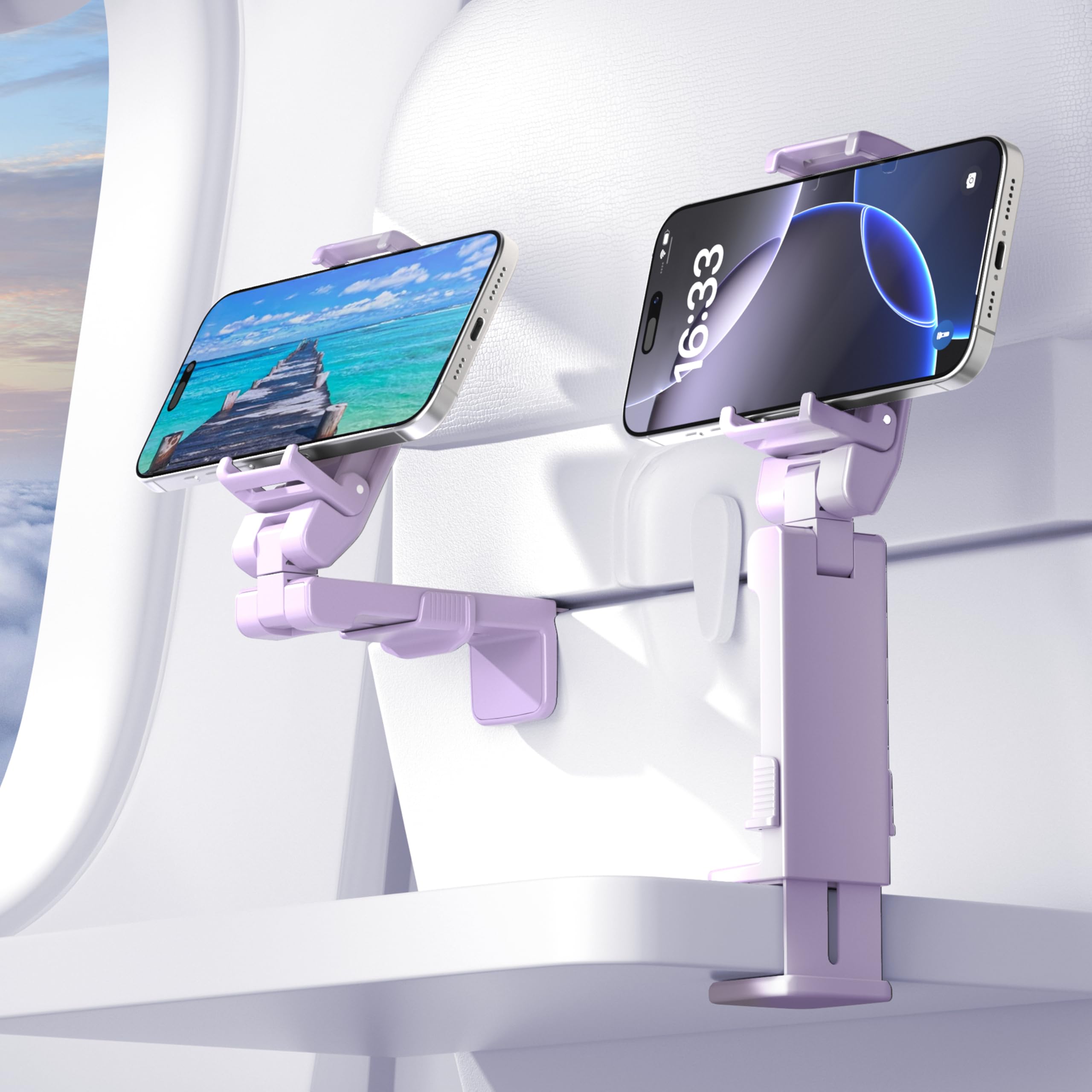 Perilogics 2025 Upgraded Travel Essentials Must Have Airplane Phone Holder Mount. Improved Ergonomic Lever, Perfect For Long Fli