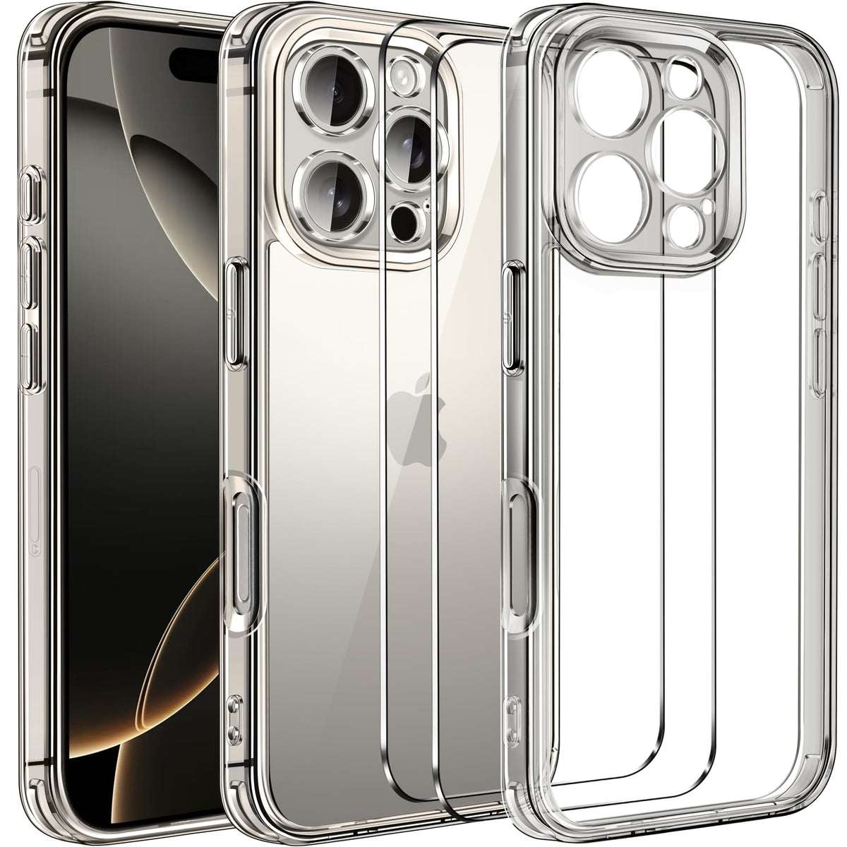 Ivoler 3 In 1 Clear Case Designed For Iphone 16 Pro Max 6.9'' 2024 With 2 Pack Tempered Glass Screen Protector Military Shockpro